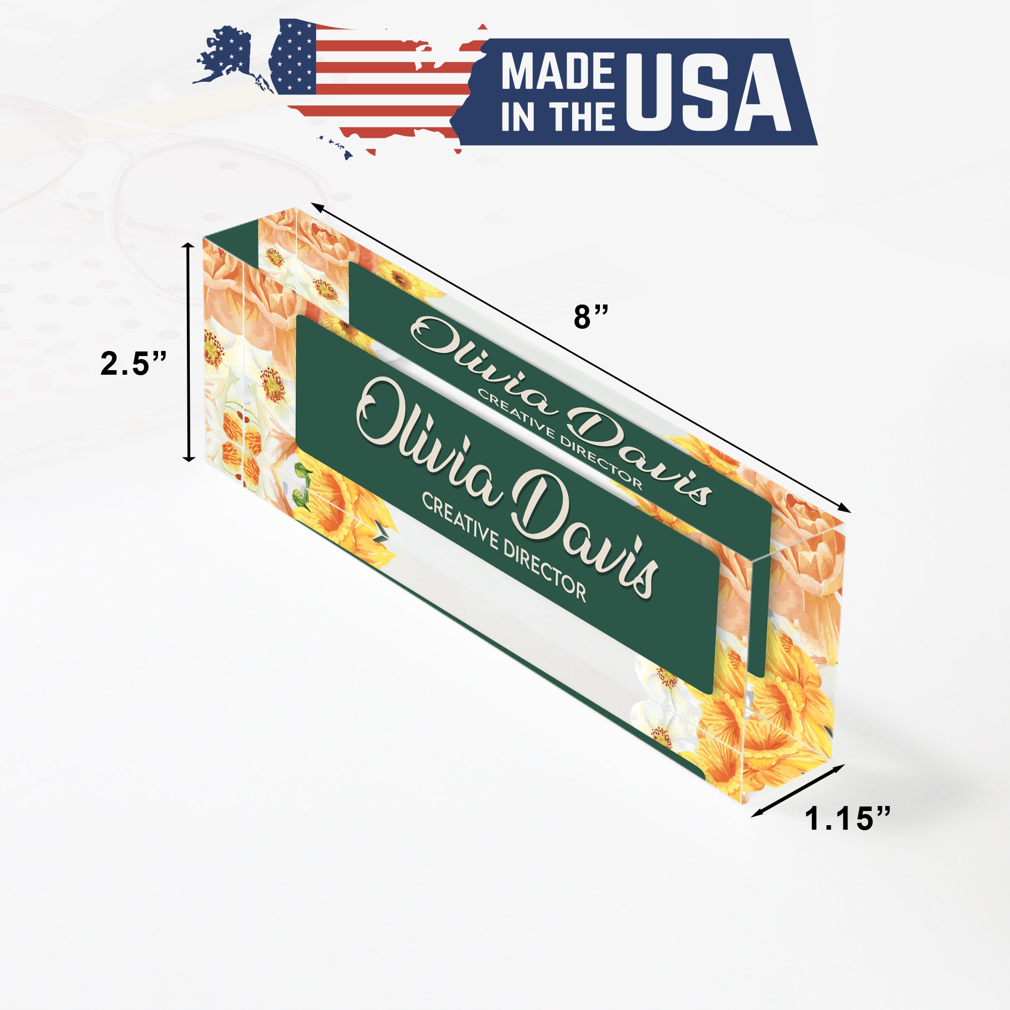 Personalized Floral Acrylic Desk Block - Custom Nameplate for Office and Gift - Elegant Creative Director Design - Image 10