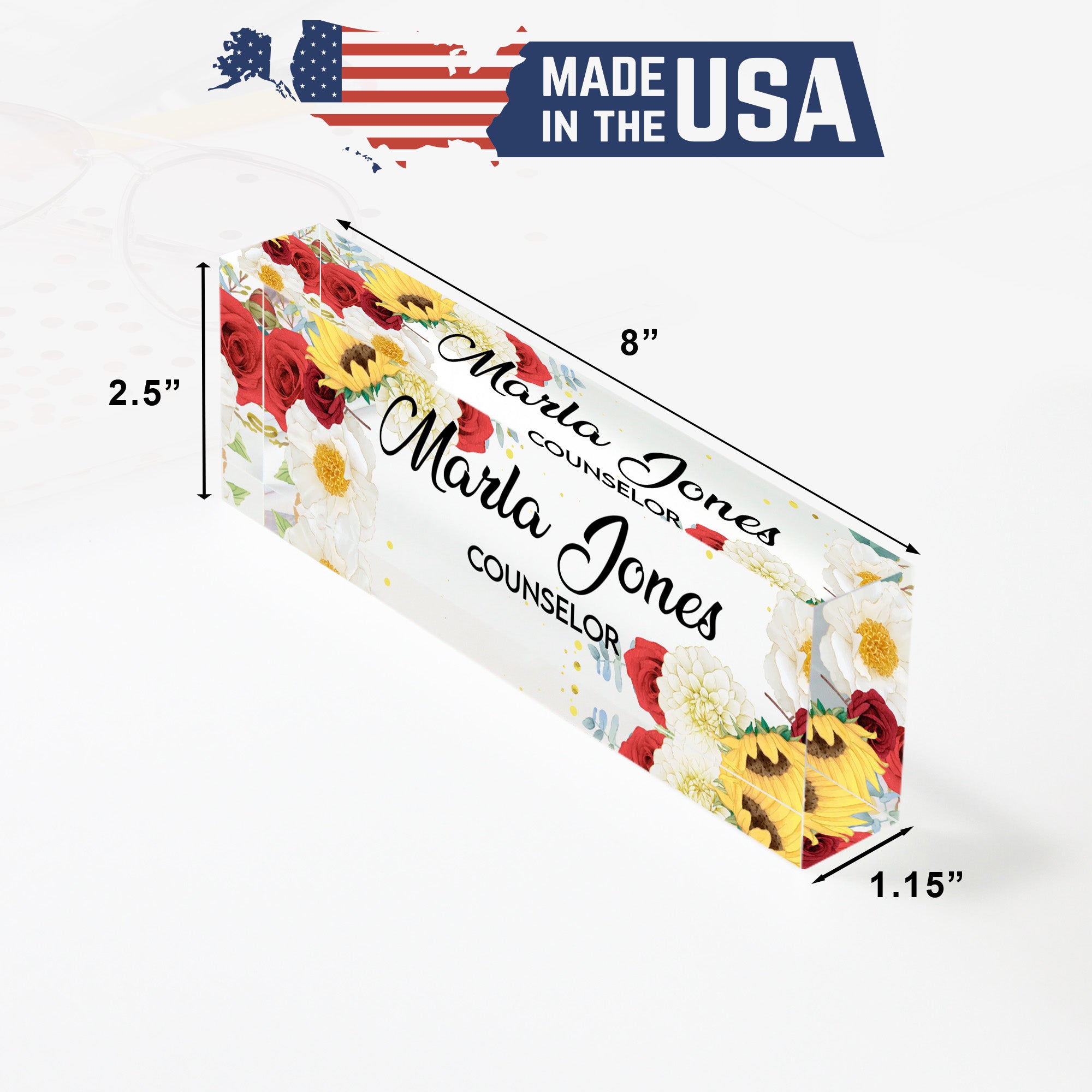 Personalized Floral Acrylic Desk Block Name Plate for Counselors – Elegant Office Decor and Thoughtful Gift Idea - Image 10