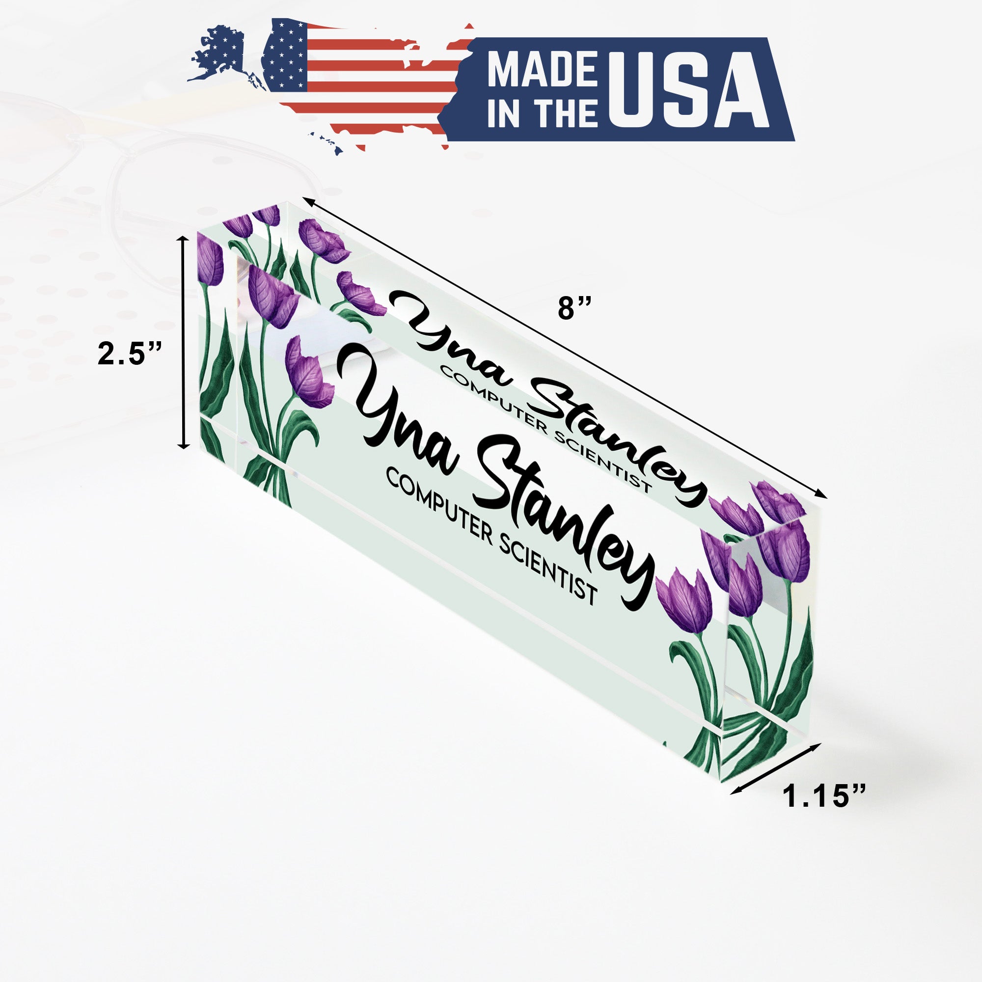 Personalized Acrylic Desk Block - Elegant Tulip Design with Custom Name and Profession for Thoughtful Gift Giving - Image 10