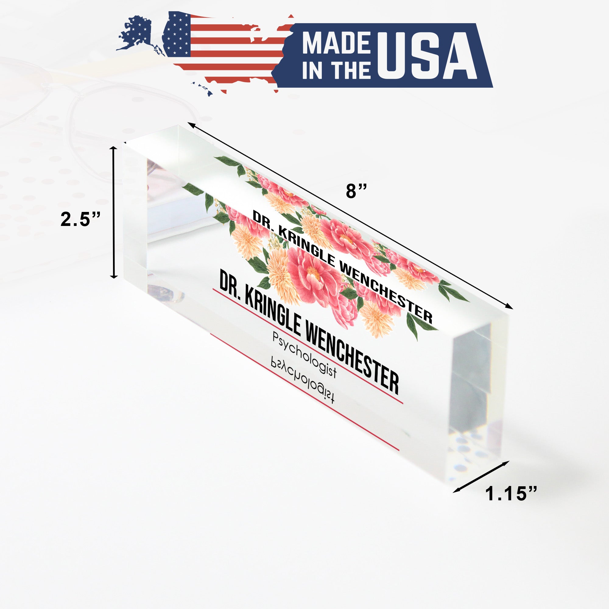 Personalized Acrylic Desk Block with Floral Design – Custom Name Plaque for Psychologists, Teachers, and Professionals - Image 10