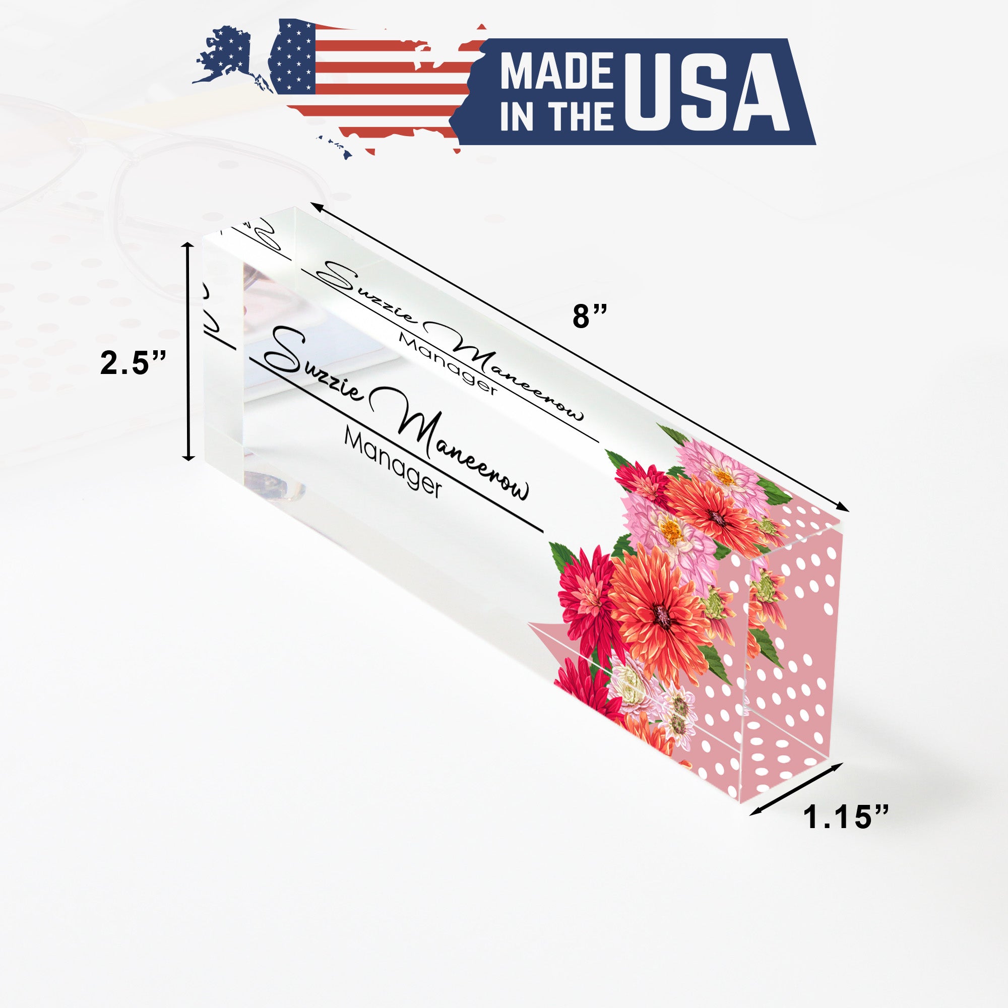 Personalized Floral Acrylic Desk Name Plate - Custom Manager Title with Elegant Flower Design, Perfect for Office Décor and Gifts - Image 10