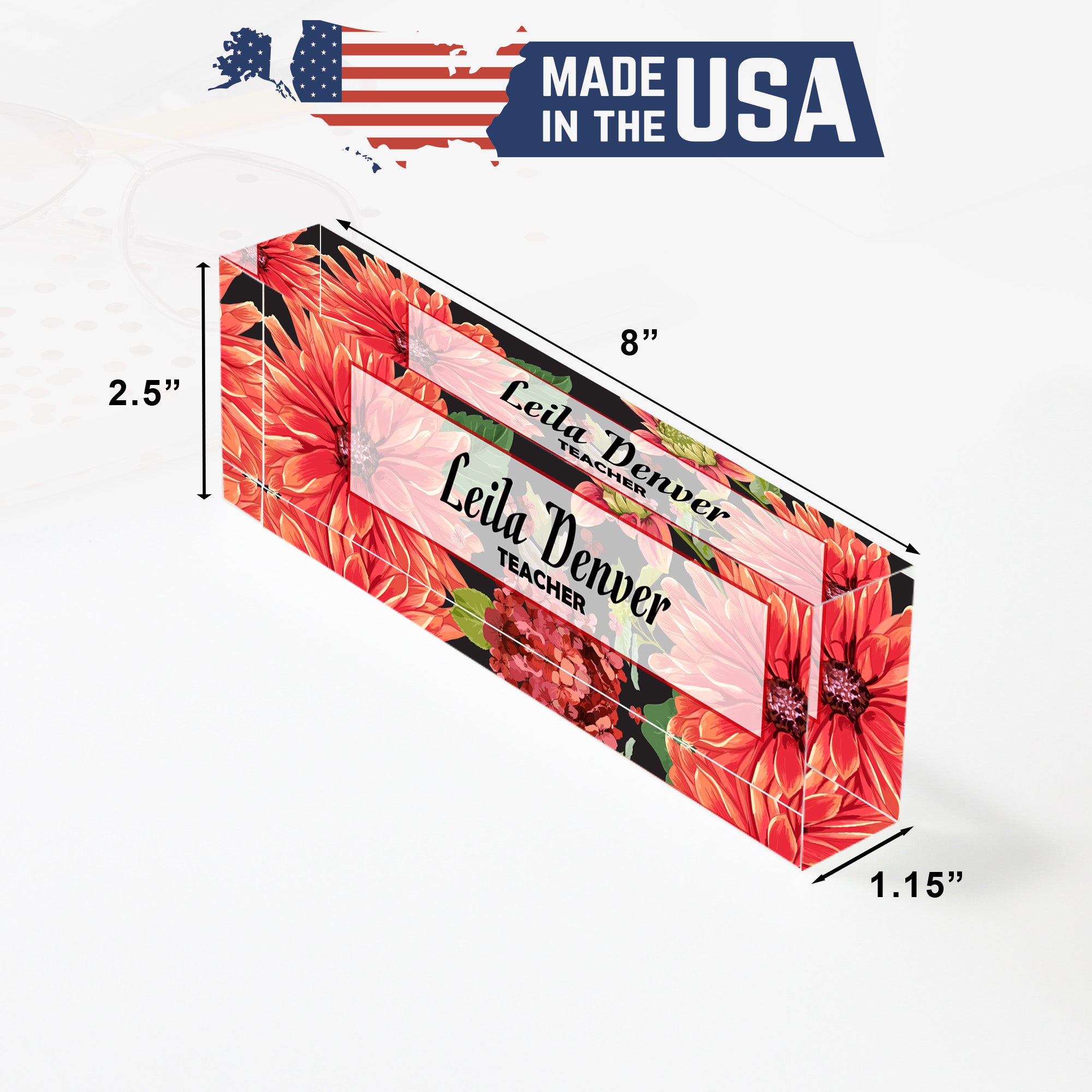 Personalized Floral Acrylic Desk Name Block - Custom Teacher Gift with Elegant Flower Design - Image 10
