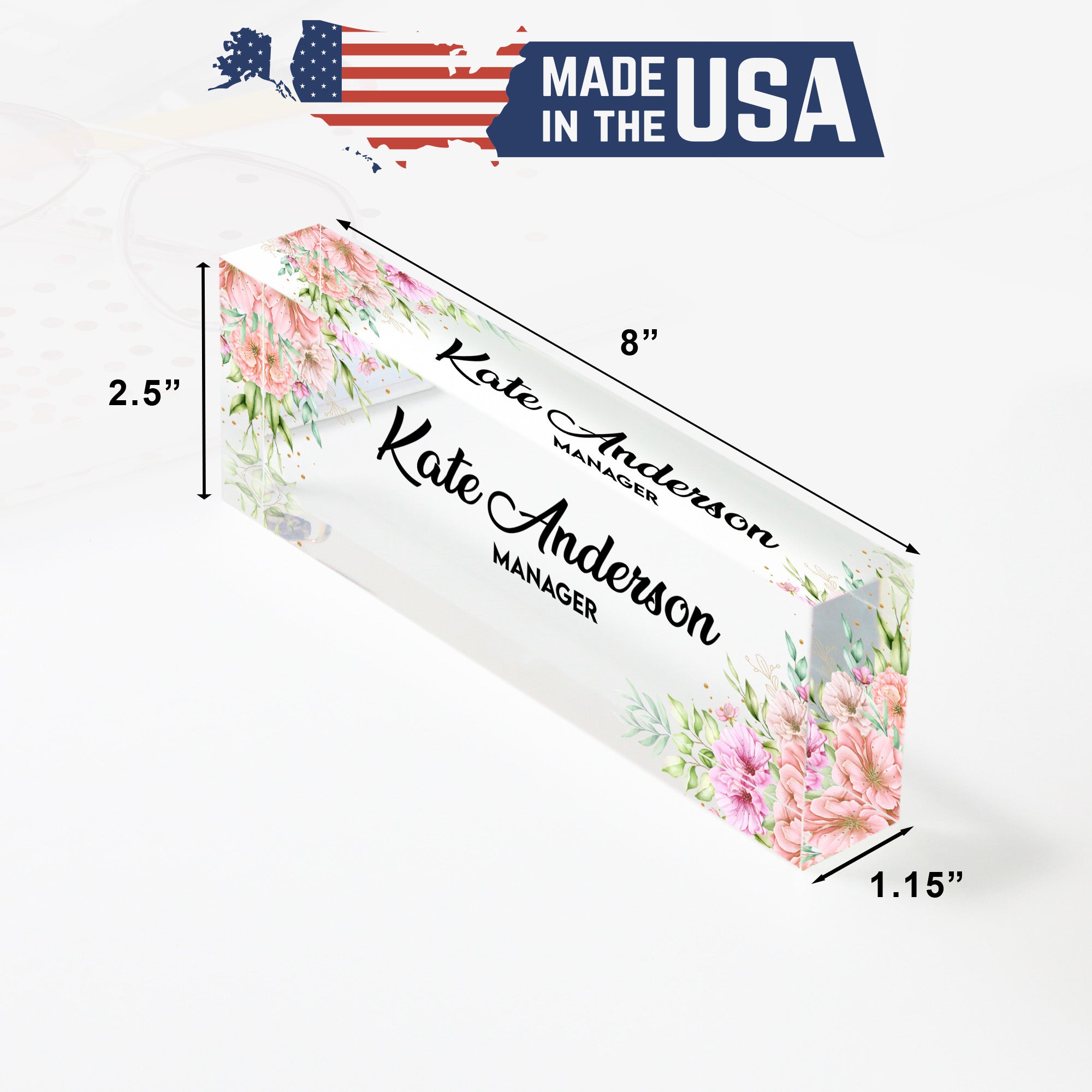 Personalized Floral Acrylic Desk Name Plate for Managers – Custom Office Decor with Elegant Floral Design - Image 10