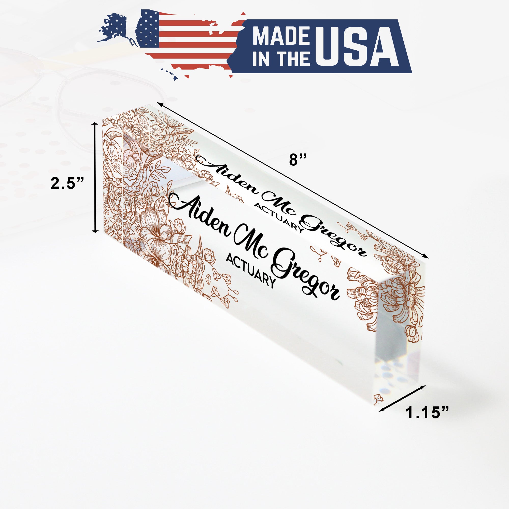 Elegant Personalized Acrylic Desk Block with Floral Engraving - Perfect Custom Gift for Professionals - Image 10