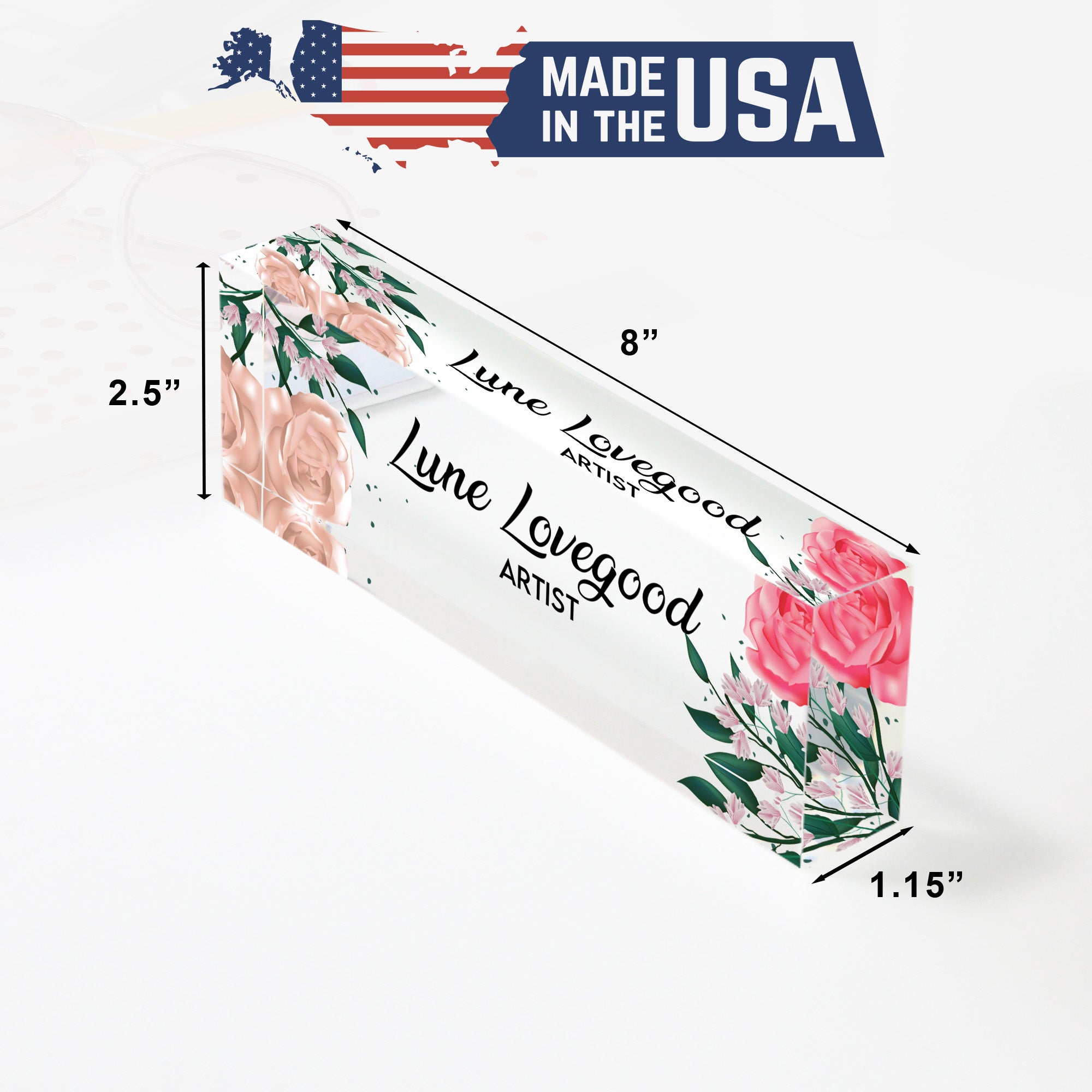 Personalized Floral Acrylic Desk Block - Custom Name and Title Art Decor for Unique Gift Giving - Image 10