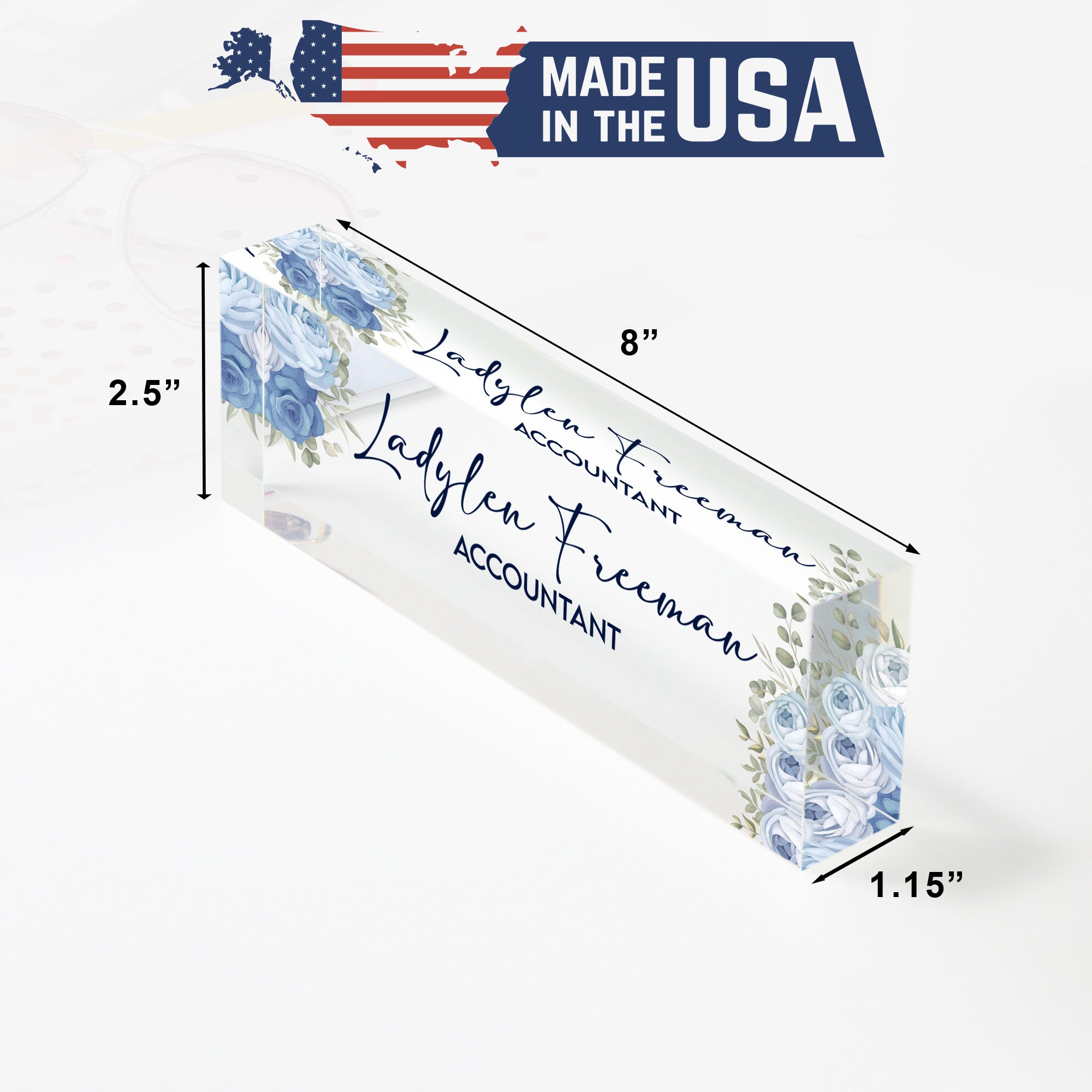 Personalized Acrylic Desk Nameplate with Elegant Blue Floral Design - Ideal Gift for Professionals and Home Offices - Image 10