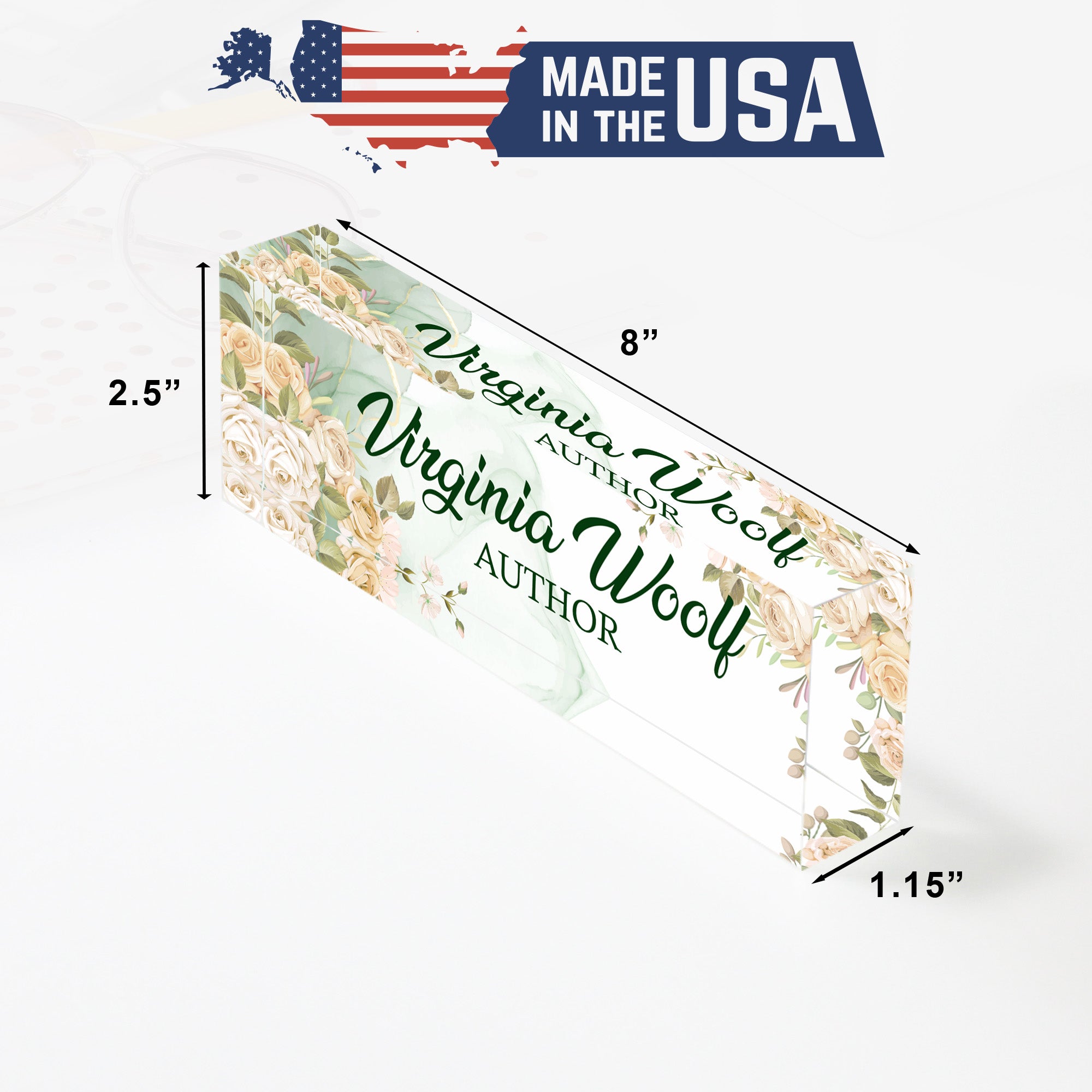 Personalized Floral Acrylic Desk Block - Elegant Name Plate for Authors, Writers, and Creative Professionals - Image 10