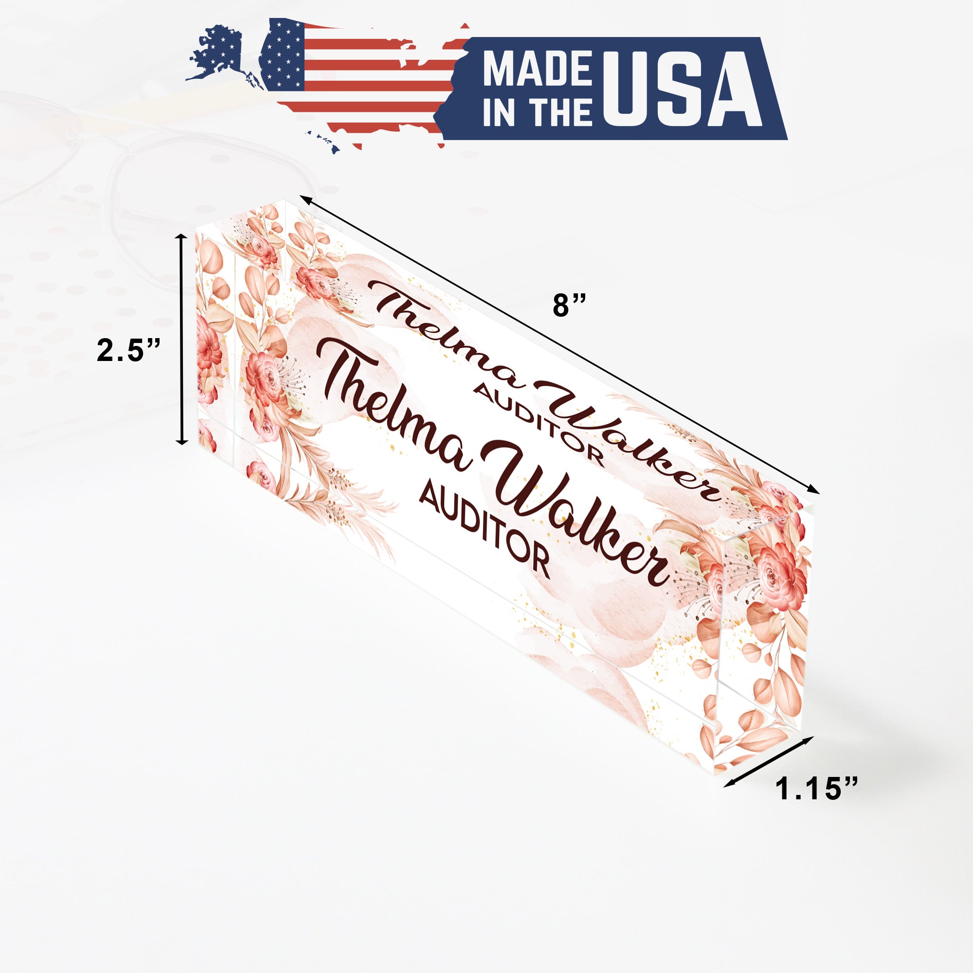 Personalized Floral Acrylic Desk Name Plate – Custom Name Block for Auditors – Elegant Office Gift with Rustic Floral Design - Image 10