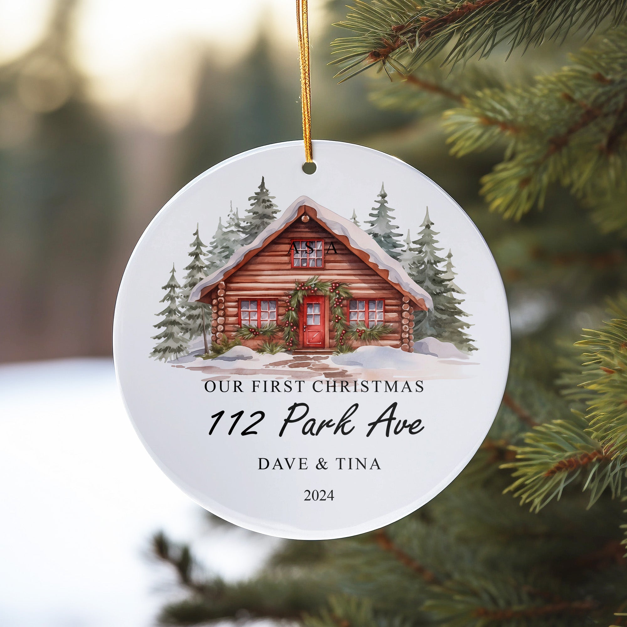 Personalized Handmade First Christmas Ornament - Custom Engraved Ceramic Cabin Design with Names & Address - Perfect Gift for Couples - Image 10
