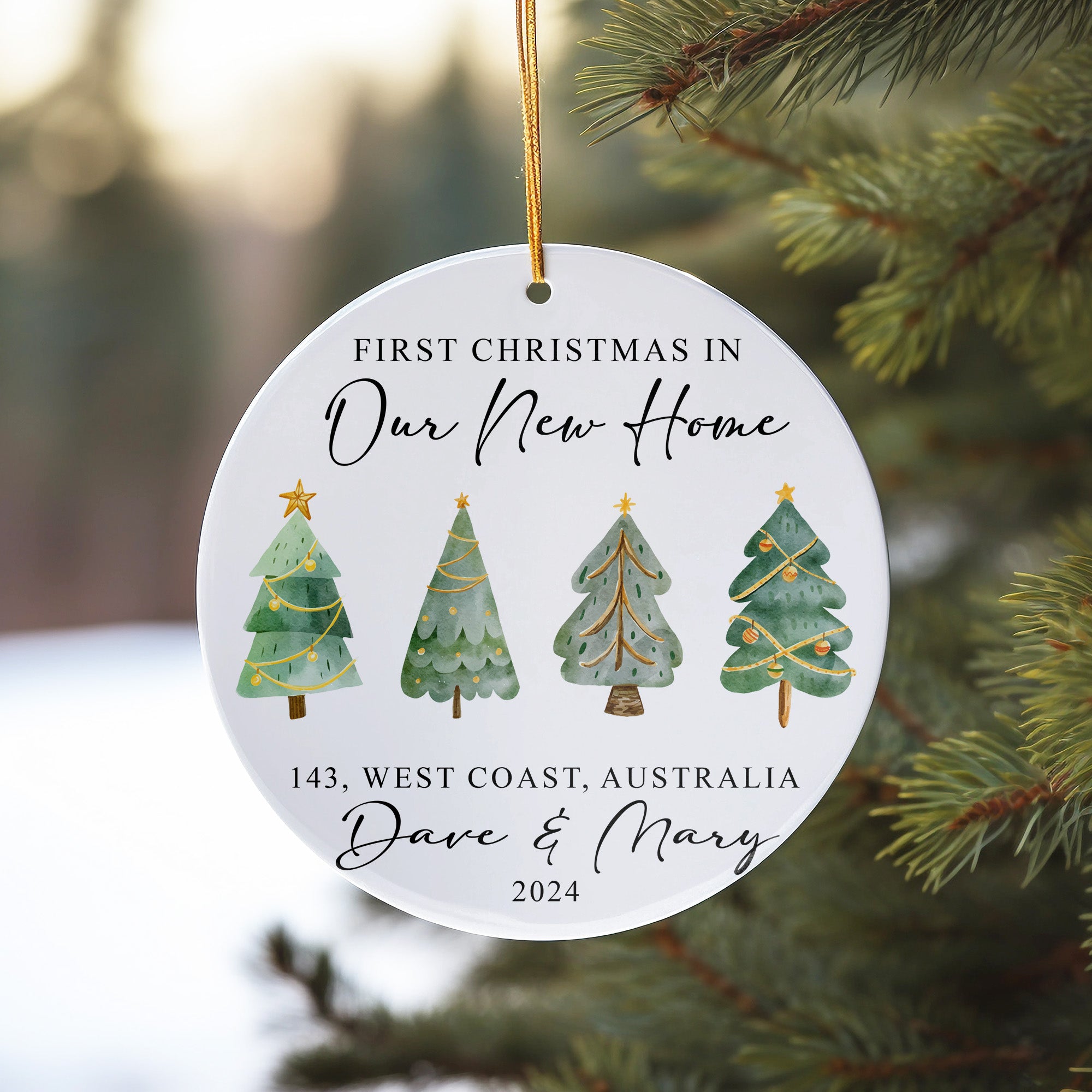 Personalized First Christmas in New Home Ceramic Ornament – Artistic Watercolor Design, Unique Gift, 2024 Edition - Image 10