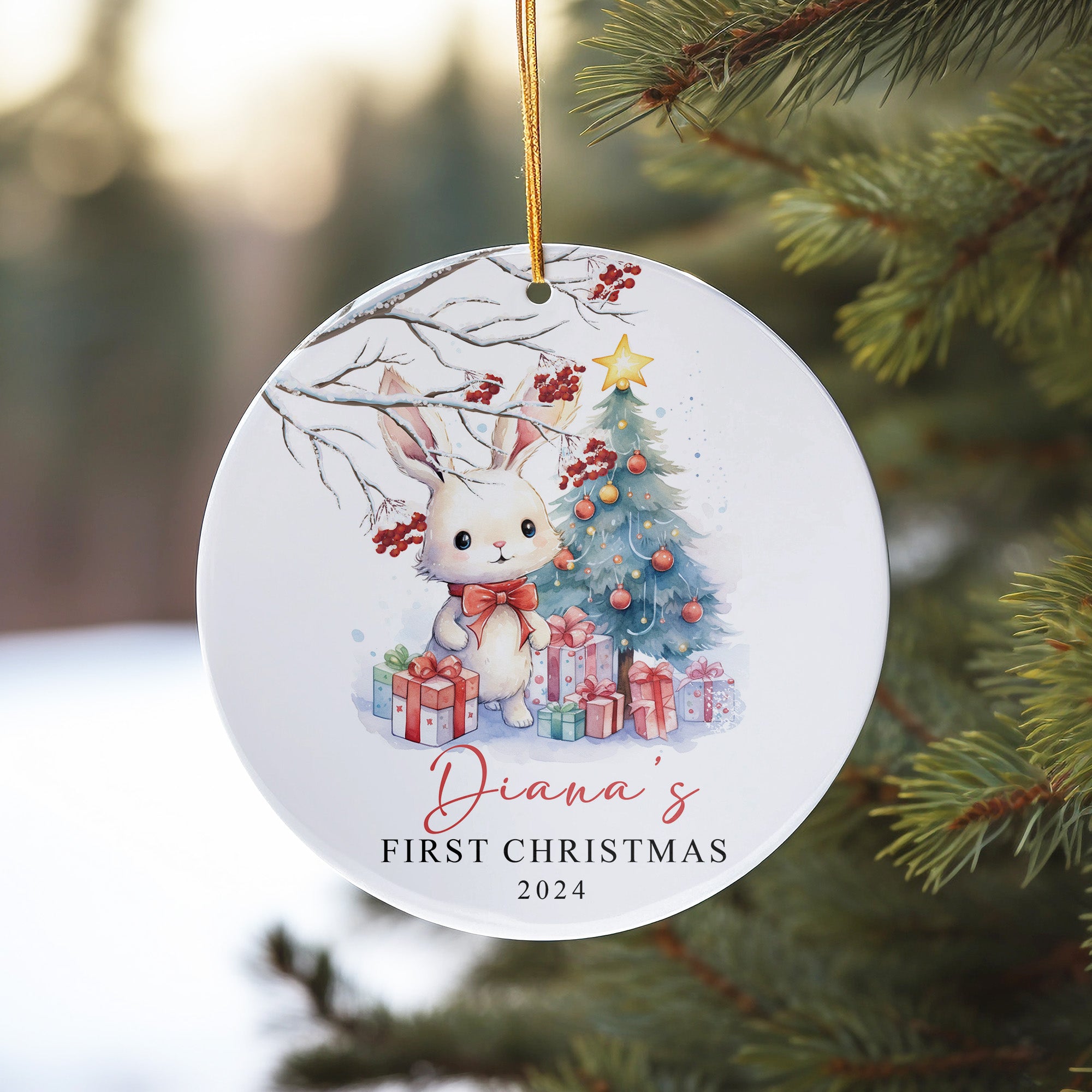 Personalized Baby's First Christmas Ornament 2024 – Handcrafted Ceramic Gift with Adorable Bunny Design - Image 10