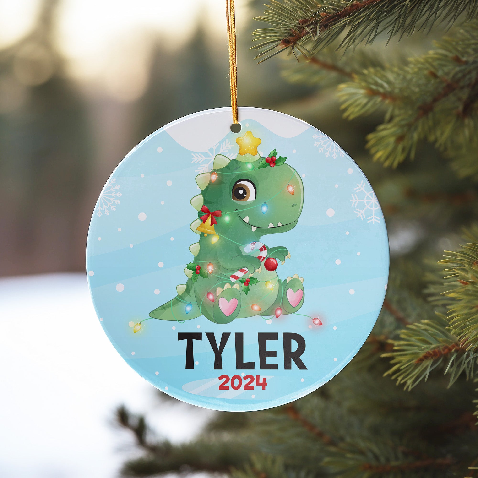 Custom Dinosaur Ceramic Christmas Ornament for Kids - Personalized Holiday Decoration with Name and Year - Unique Keepsake Gift - Image 10
