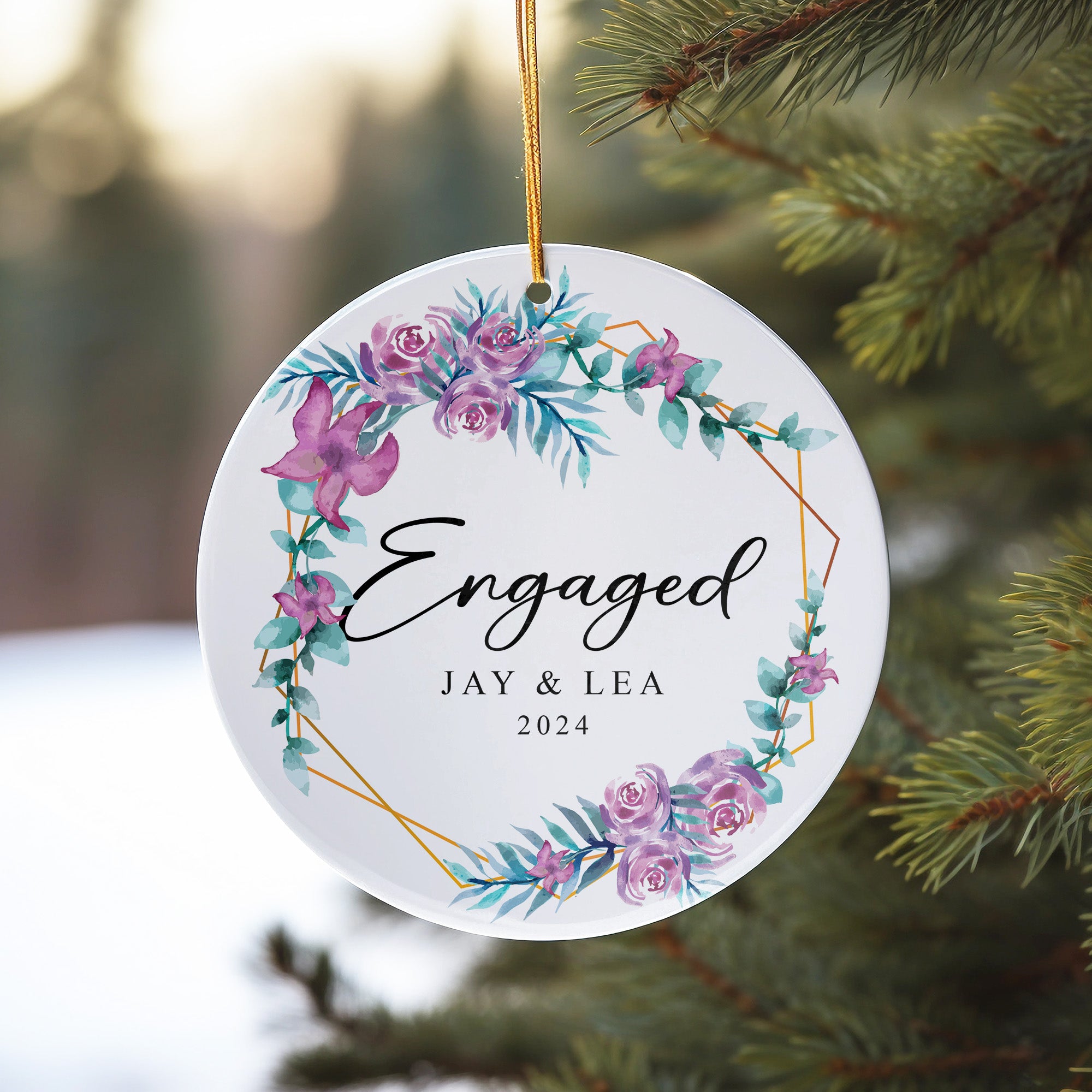 Personalized Floral Engagement Ornament - Custom Ceramic Keepsake for Celebrating Weddings and Anniversaries - Image 10