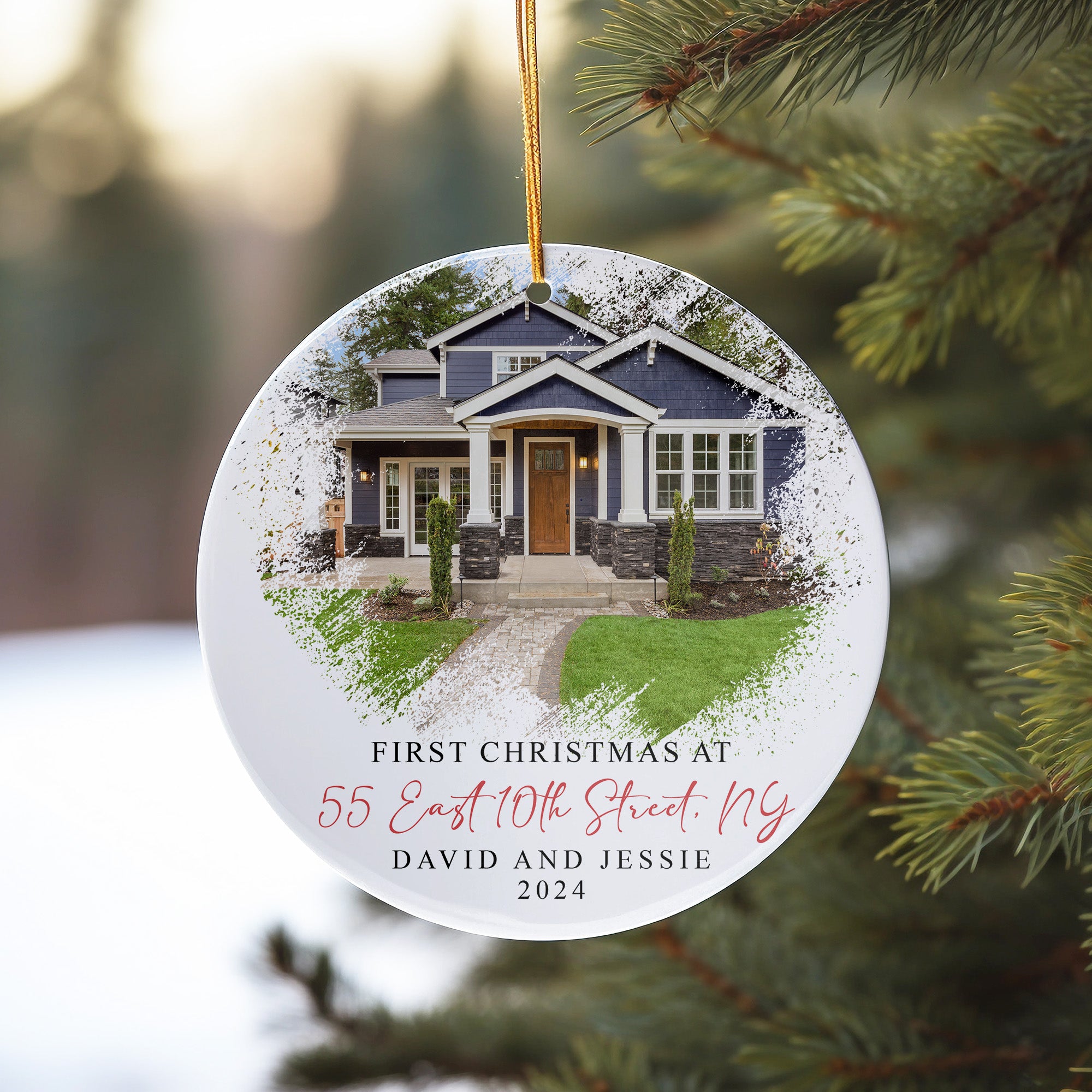 Personalized "First Christmas" Ceramic Ornament with Custom Home Image and Address - Perfect 2024 Keepsake Gift - Image 10
