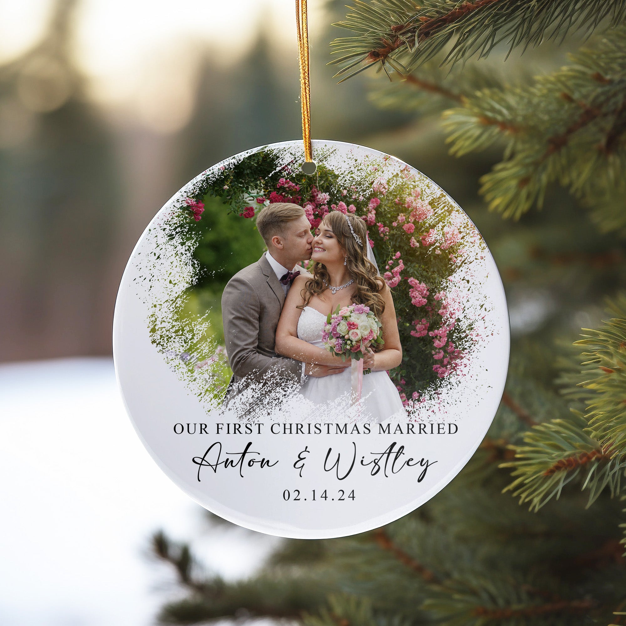 Personalized "Our First Christmas Married" Ceramic Ornament – Customizable Wedding Keepsake with Photo and Names - Image 10