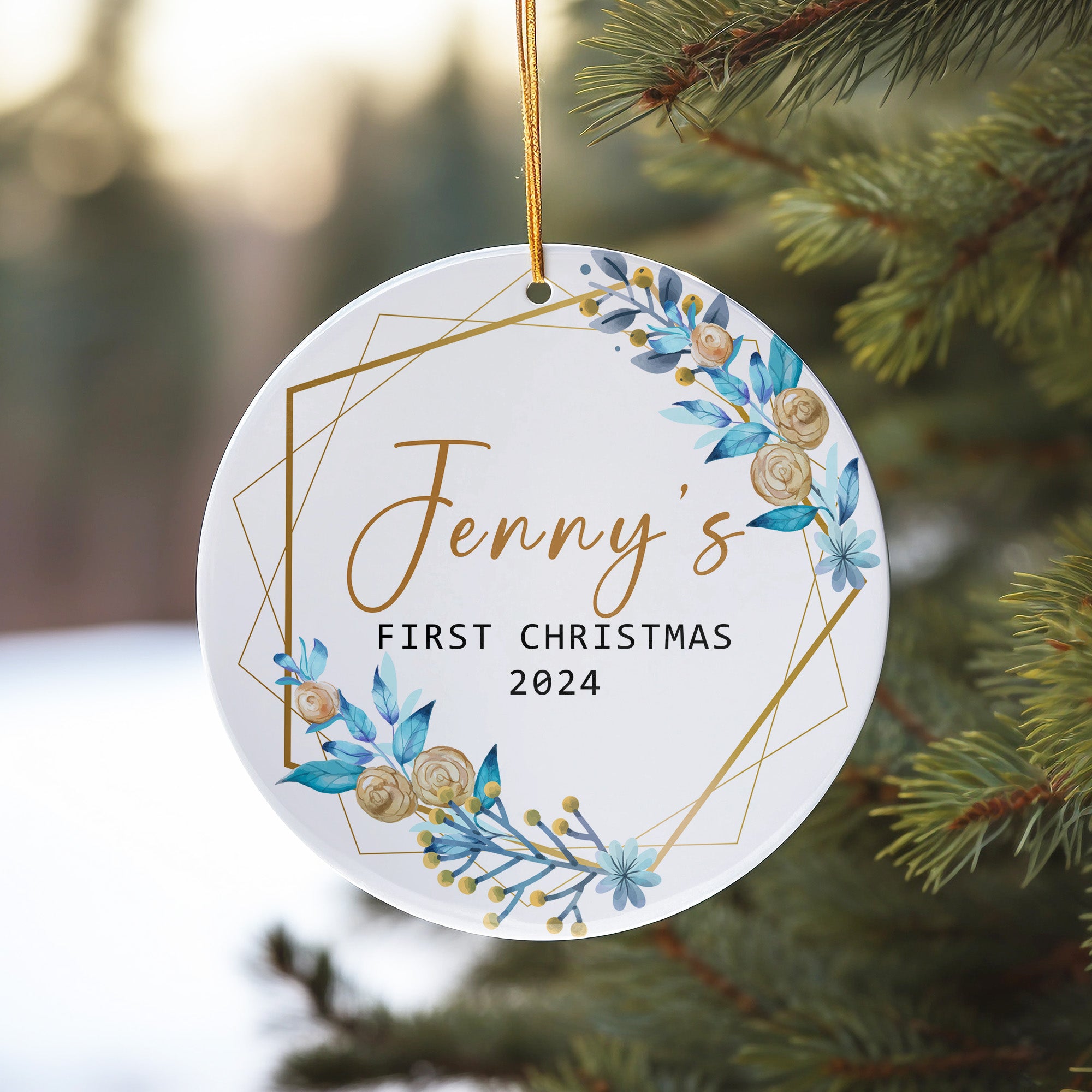 Personalized Baby's First Christmas Ornament - Premium Ceramic Keepsake with Elegant Floral Design - Image 10