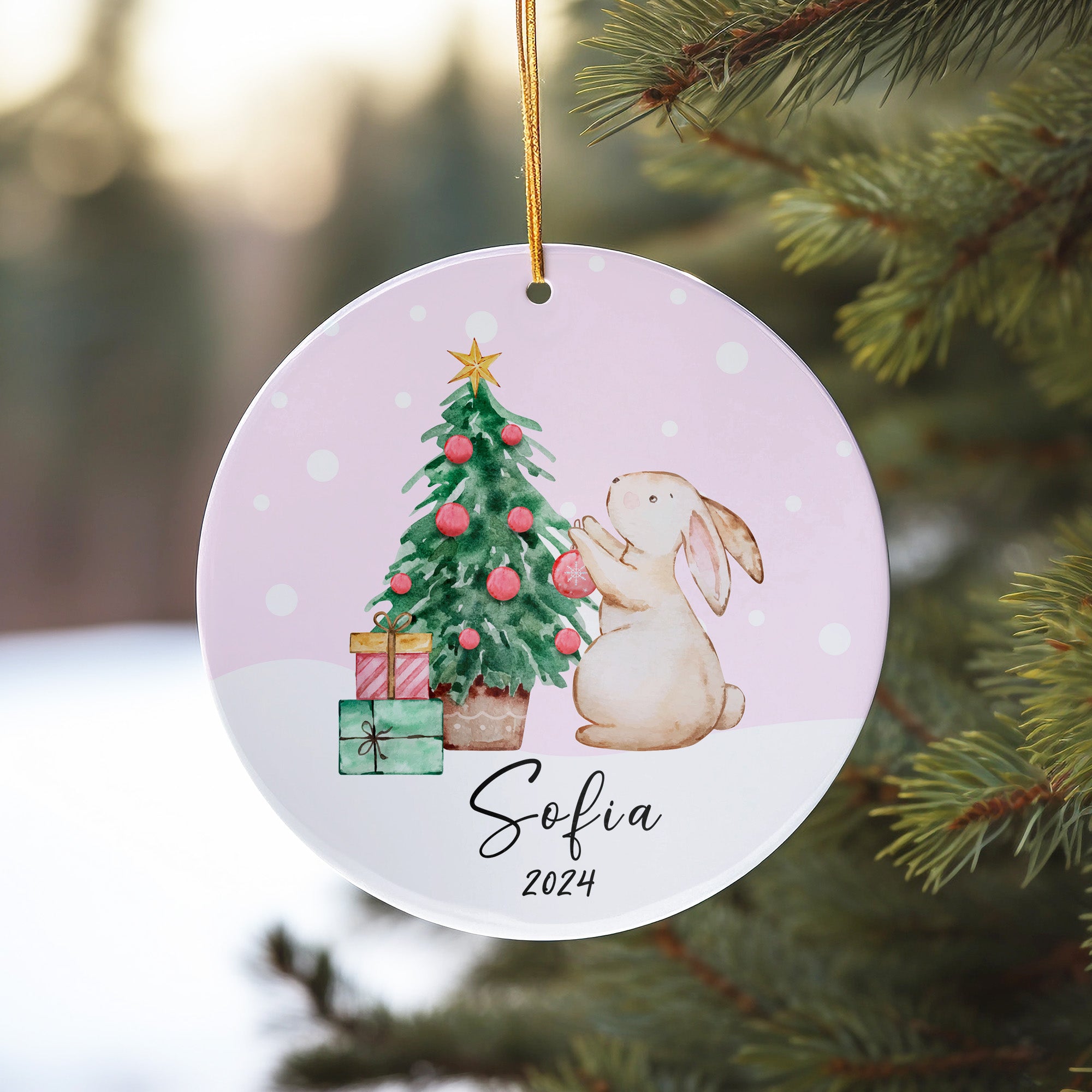 Personalized 2024 Christmas Bunny Ceramic Ornament – Custom Name & Year, Perfect Holiday Gift Keepsake - Image 10