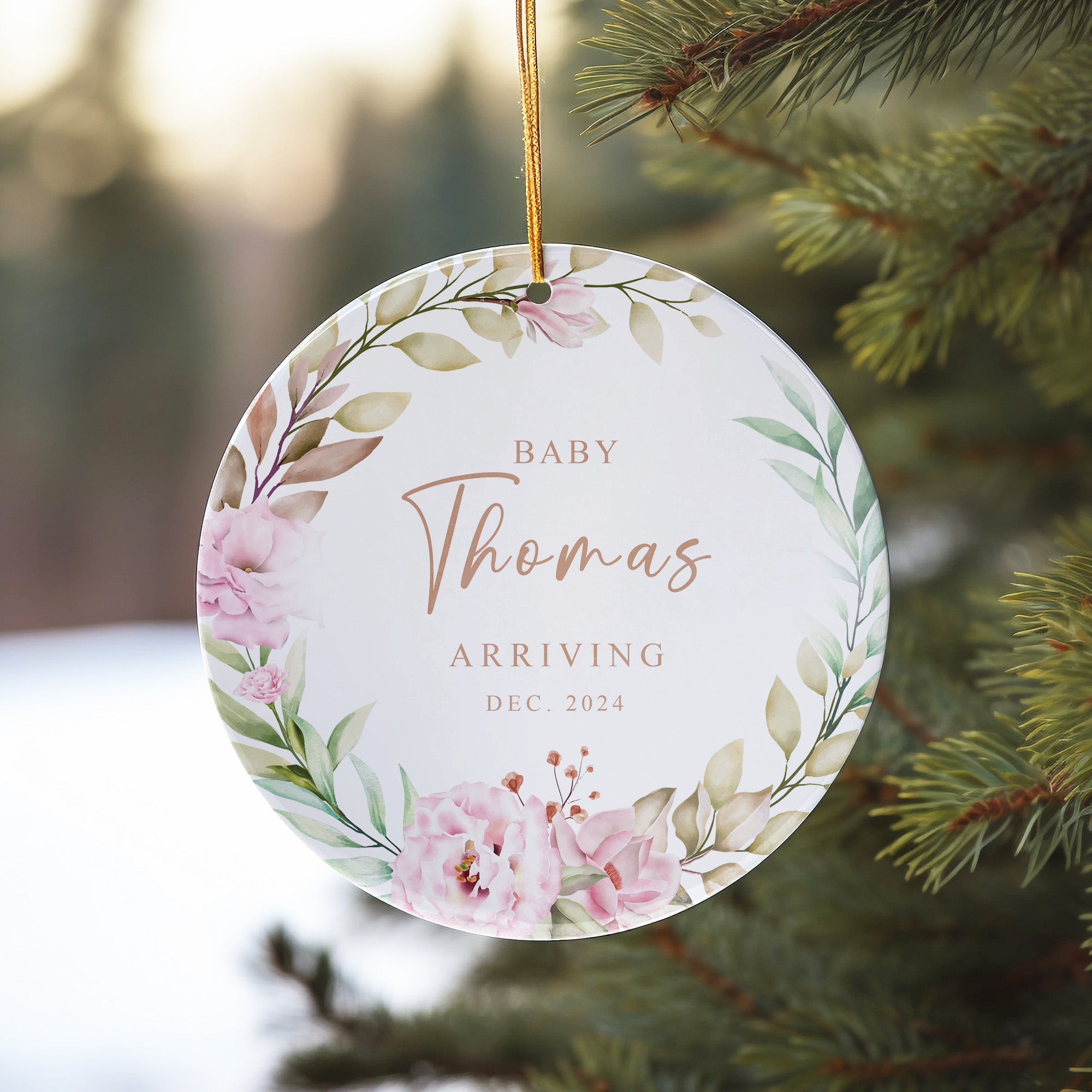 Personalized Baby Announcement Ceramic Ornament - Custom Floral Design for New Arrivals - Perfect for Parents, Grandparents, and Unique Gift Ideas - Image 10