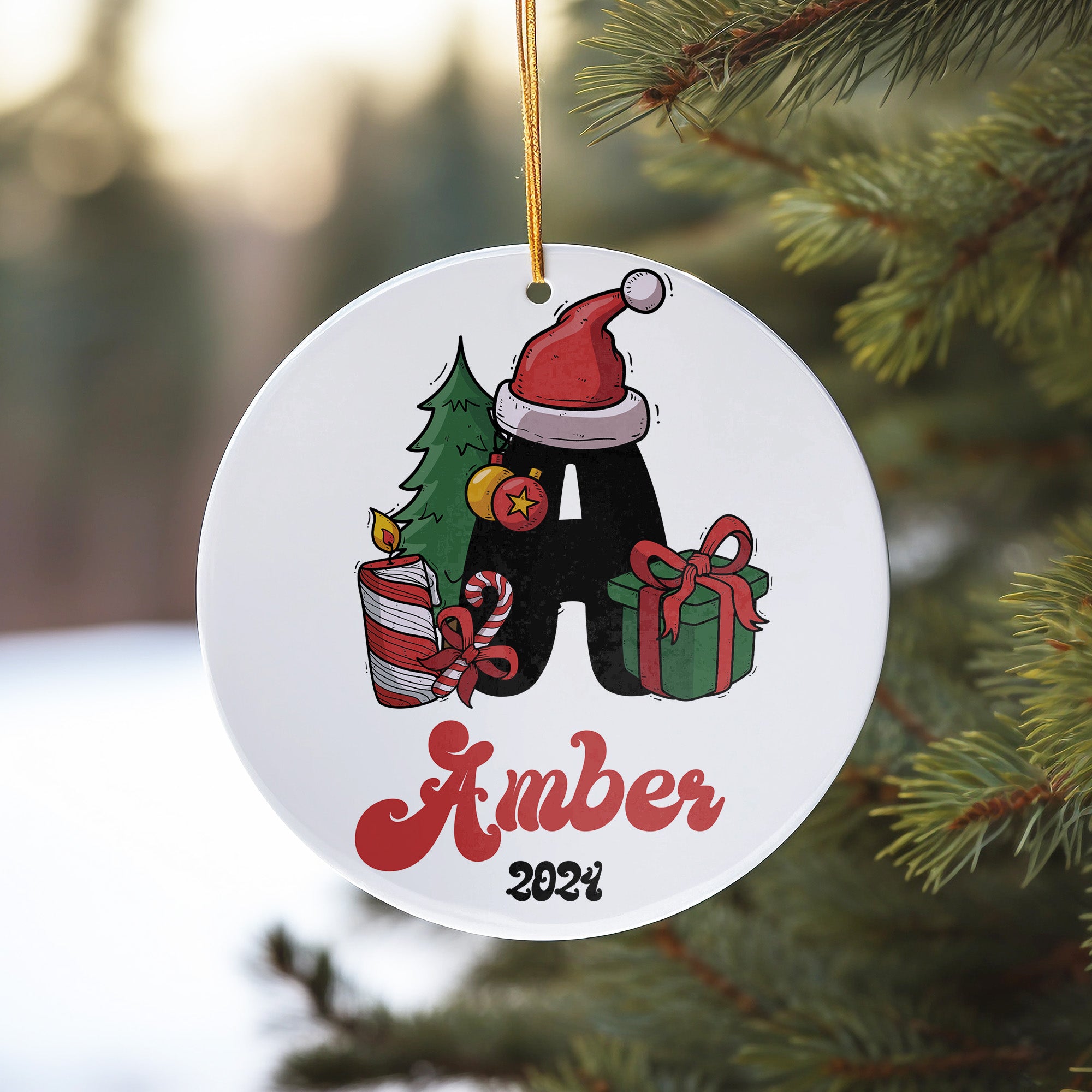 Personalized Christmas Ceramic Ornament with Santa and Gifts - Perfect Holiday Keepsake for Amber 2024 - Image 10