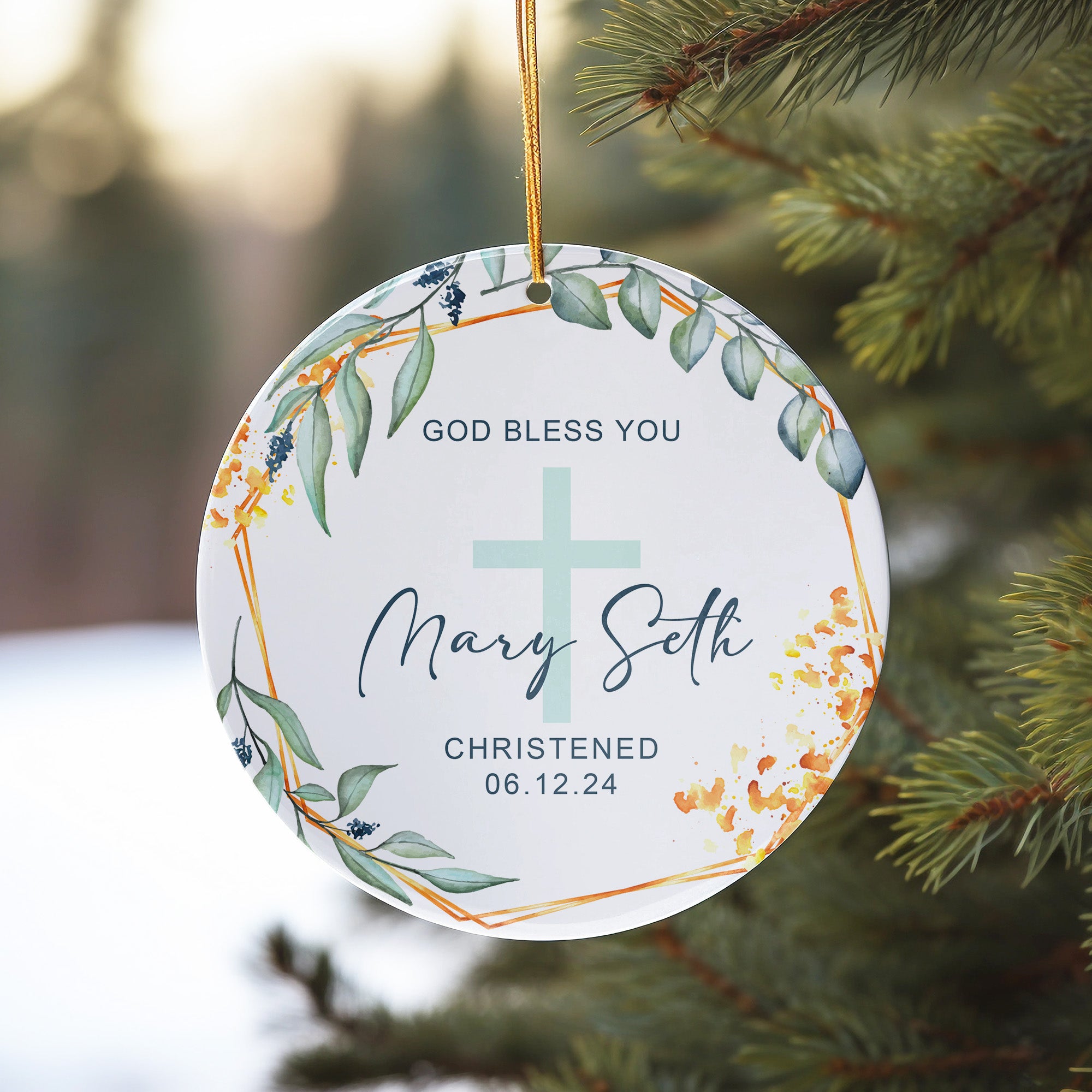 Personalized Ceramic Christening Ornament with Cross Design – Customized Keepsake Gift for Special Occasions - Image 10