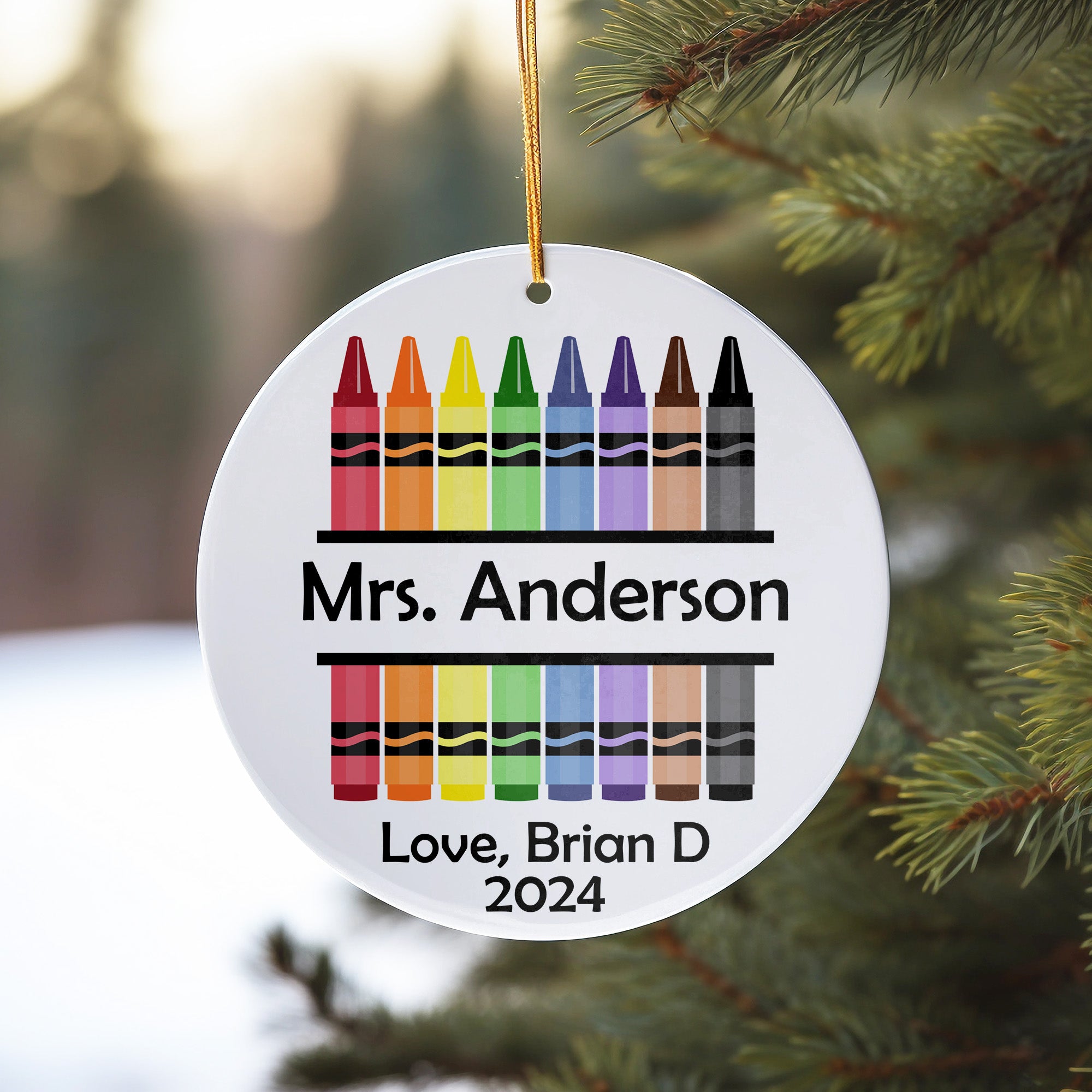 Personalized Crayon Design Ceramic Ornament for Teachers with Custom Name and Year - Perfect Holiday Gift for Educators - Image 10