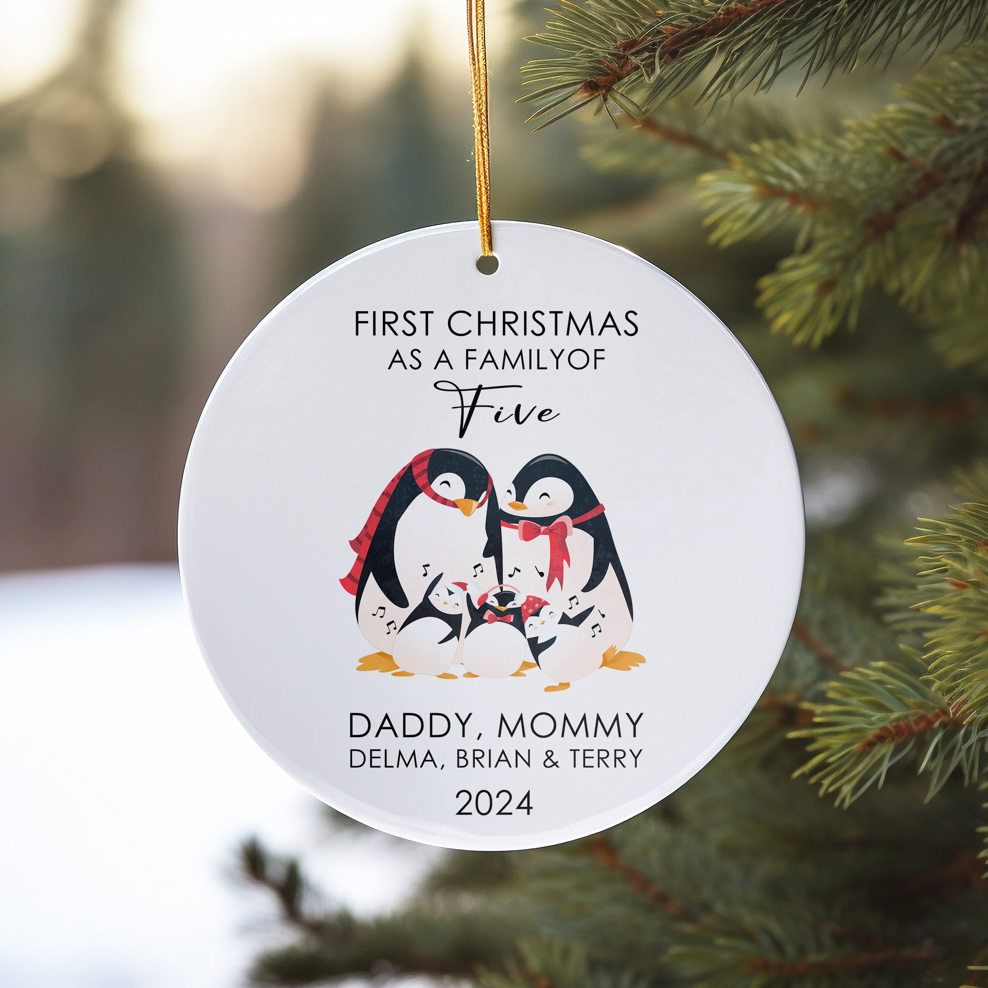 Personalized Family of Five Penguin Christmas Ornament - Custom Ceramic Keepsake for 2024 Holidays - Image 10