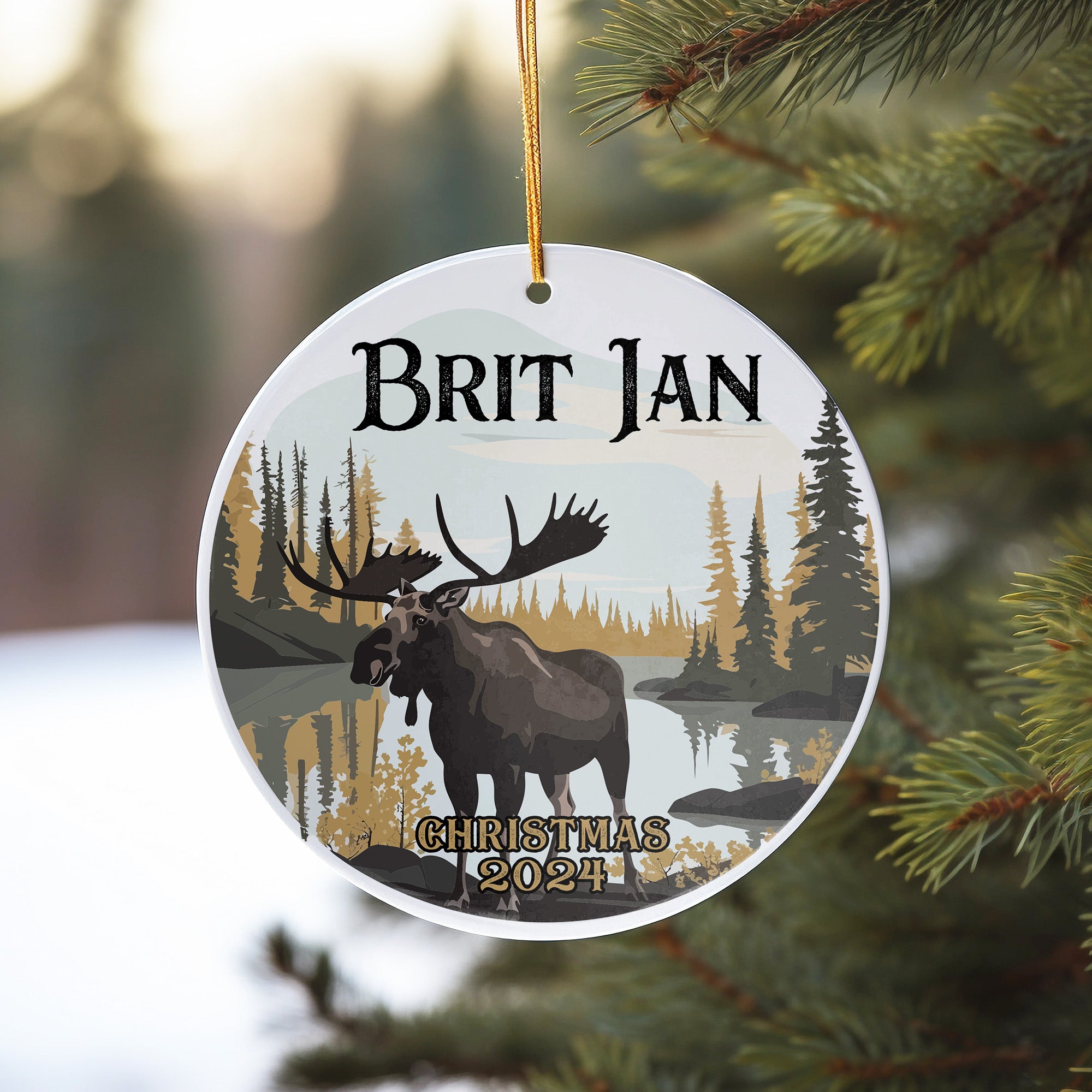 Personalized Christmas 2024 Moose Ceramic Ornament – Rustic Nature Scene, Perfect for Wildlife Lovers - Image 10