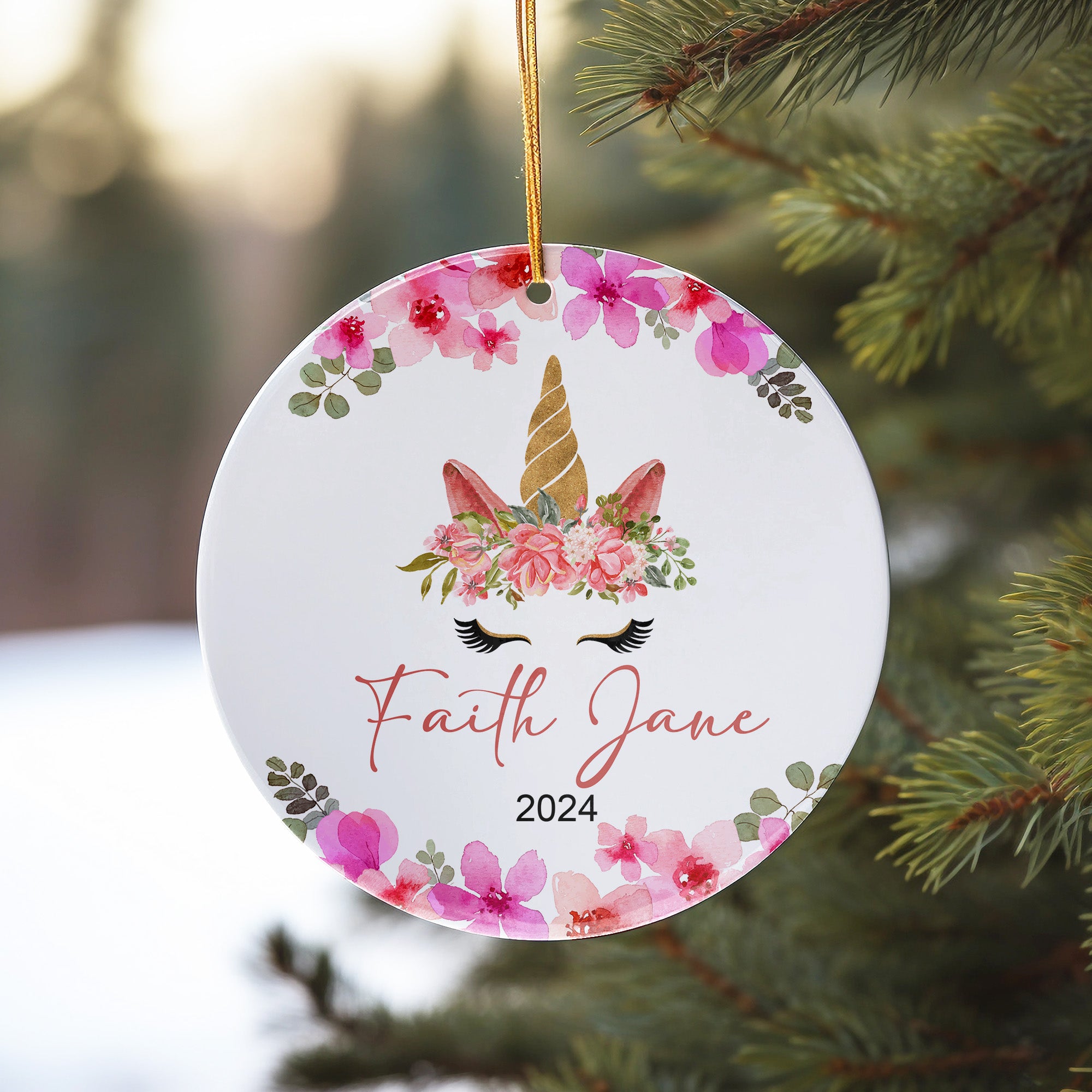 Personalized Unicorn Ceramic Ornament - Custom Floral Design, Perfect Gift for Kids and Unicorn Lovers, 2024 Edition - Image 10