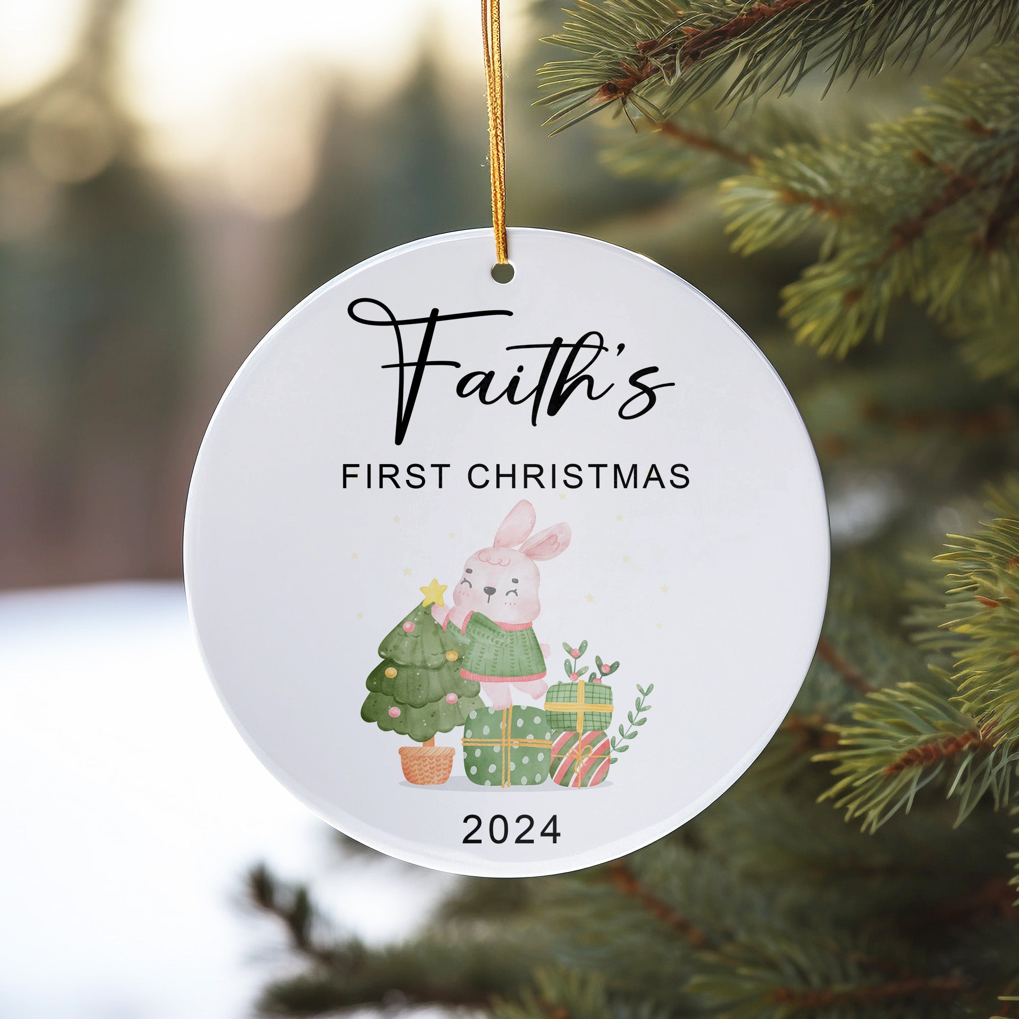 Personalized Baby's First Christmas Ceramic Ornament 2024 - Custom Name and Year Keepsake Gift - Image 10