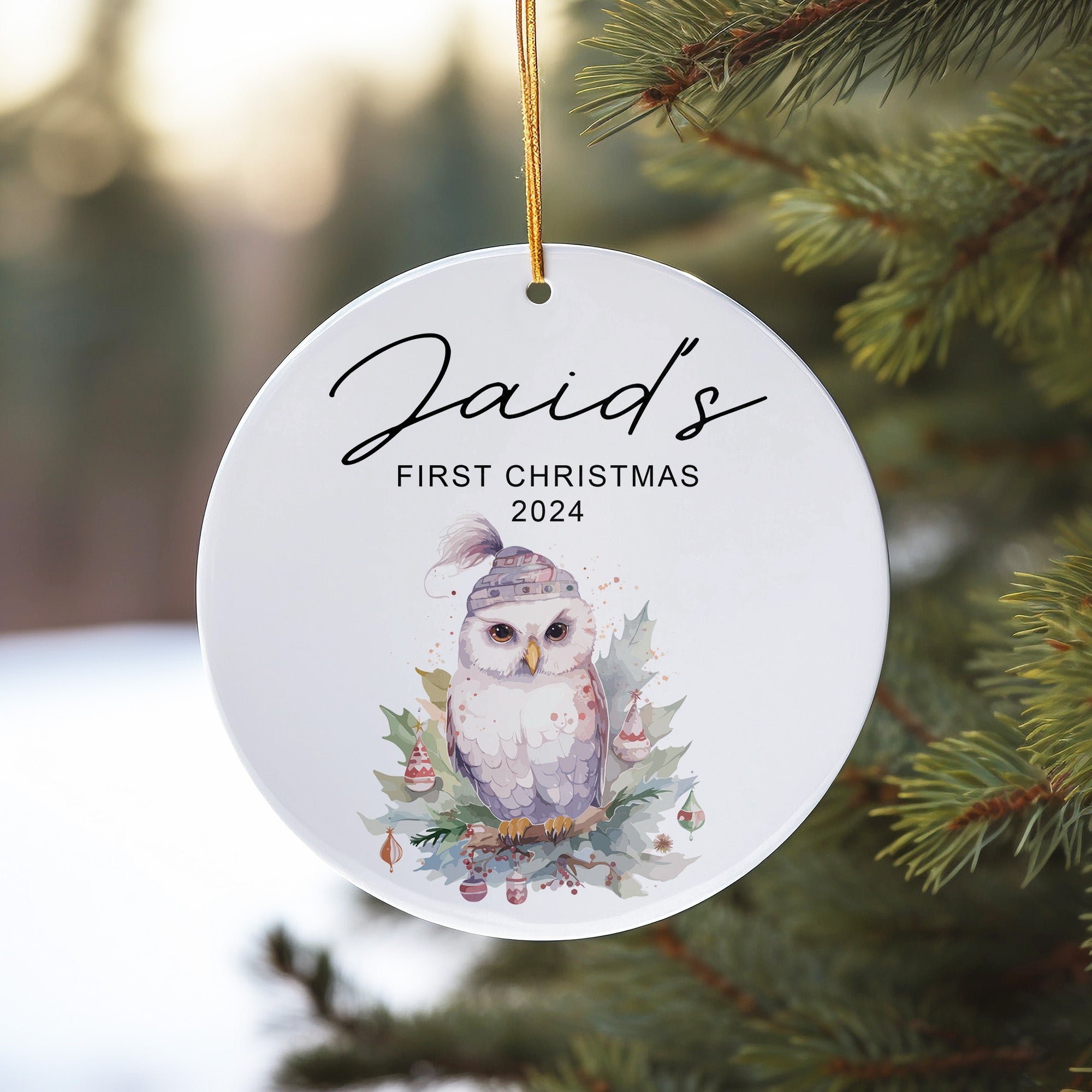 Personalized Baby's First Christmas Ceramic Ornament 2024 - Custom Name Owl Design Keepsake - Image 10