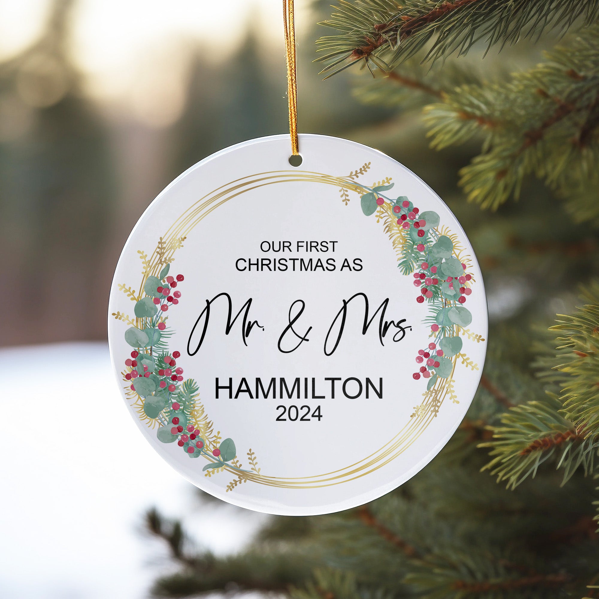 Personalized First Christmas as Mr. & Mrs. Ceramic Ornament - Custom Wedding Keepsake 2024 - Image 10