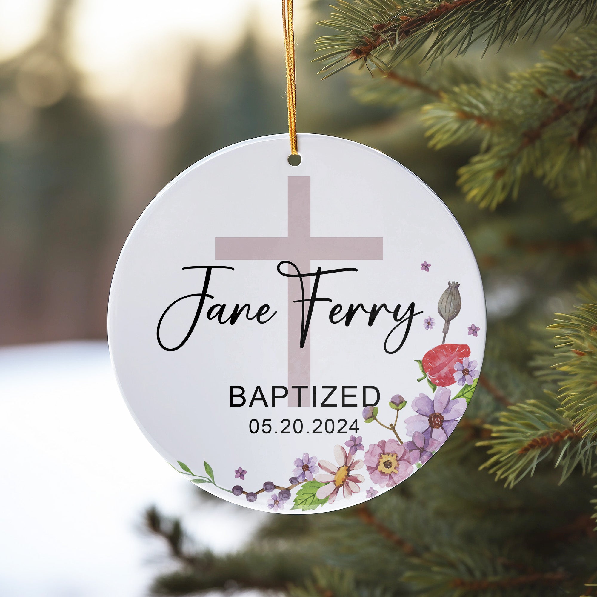 Personalized Floral Baptism Ceramic Ornament for Baby - Custom Name and Date Keepsake Gift - Image 10