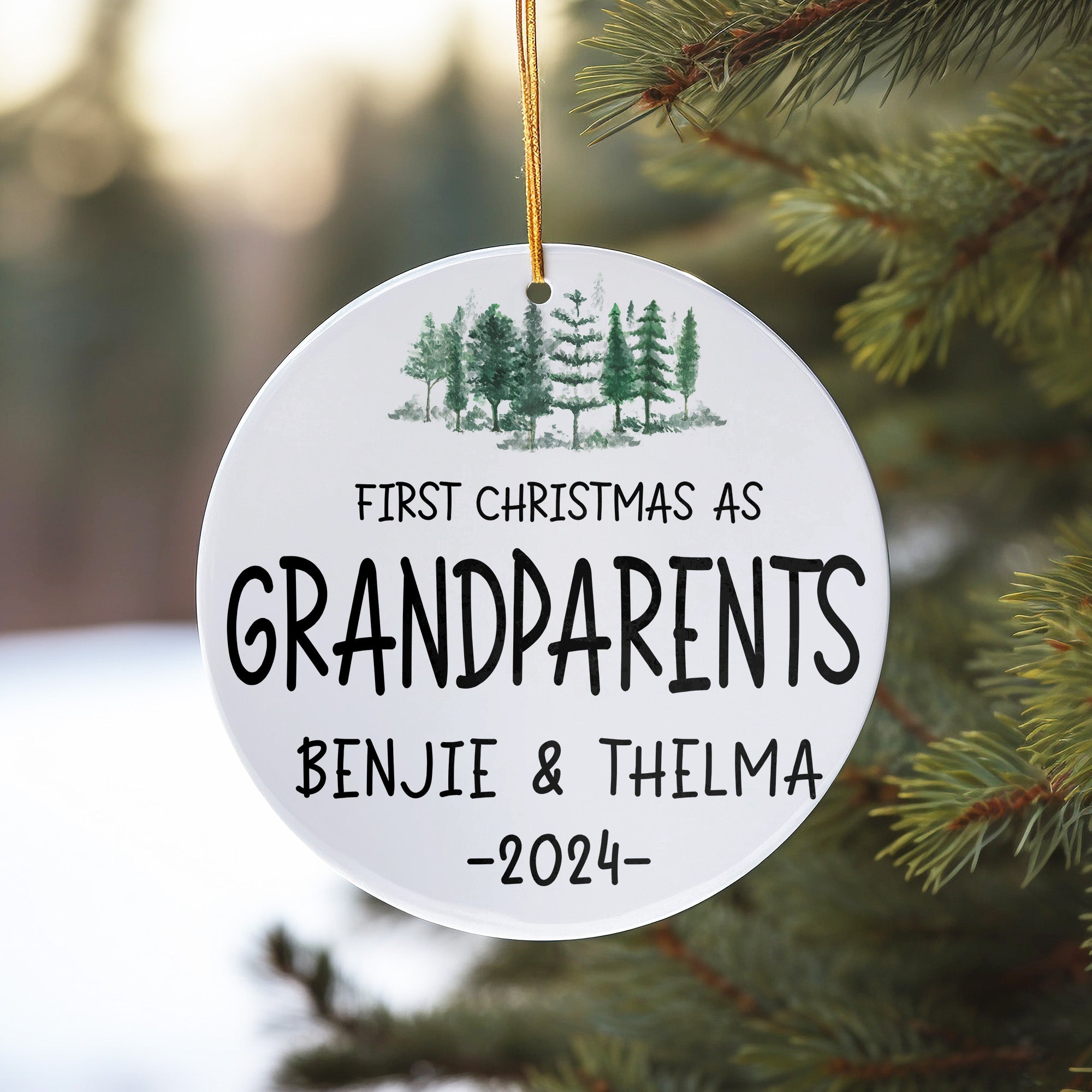 Personalized Ceramic Ornament - First Christmas as Grandparents 2024 - Custom Gift for Benjie & Thelma - Image 10