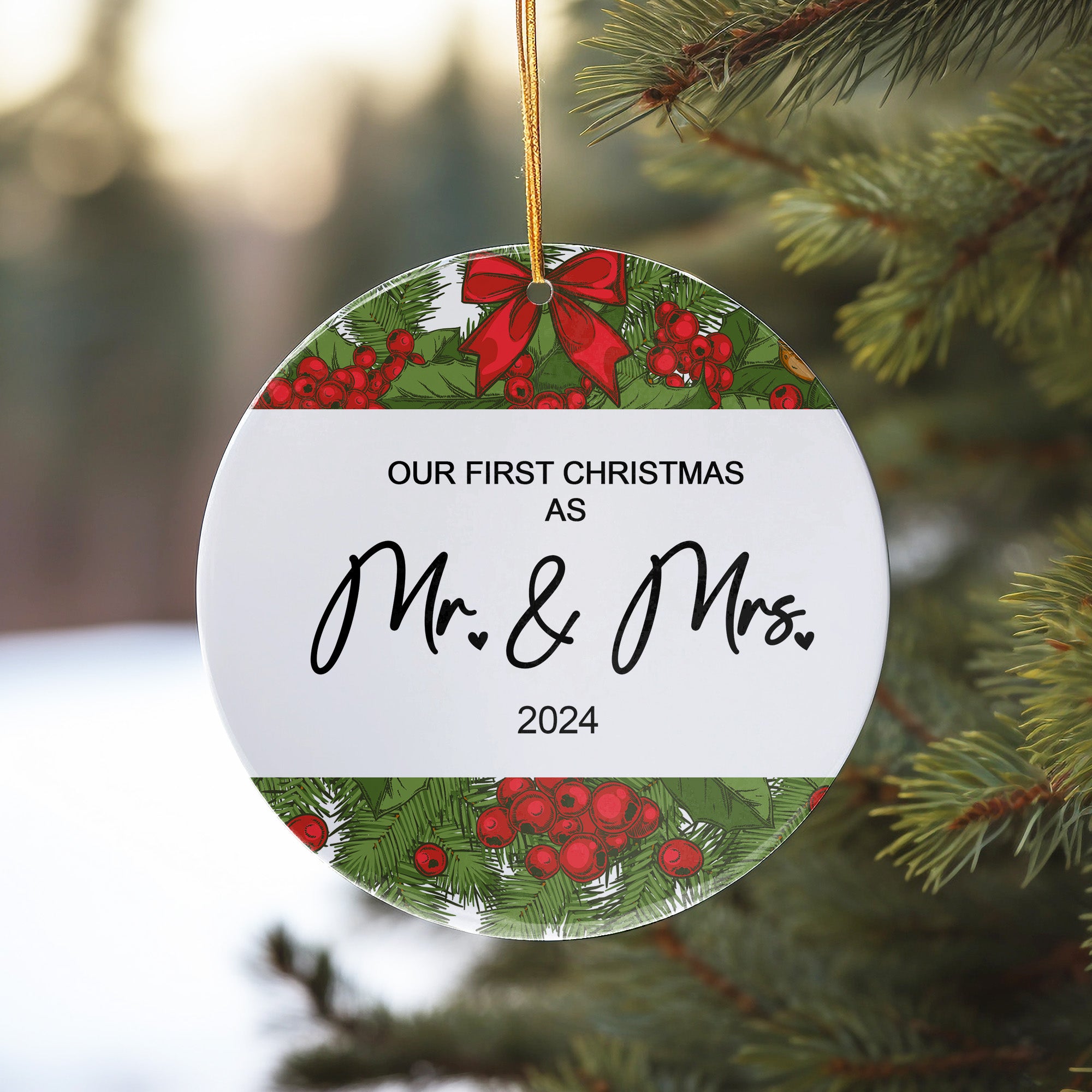 Personalized "Our First Christmas as Mr. & Mrs." 2024 Ceramic Ornament – Customizable Keepsake for Newlyweds - Image 10