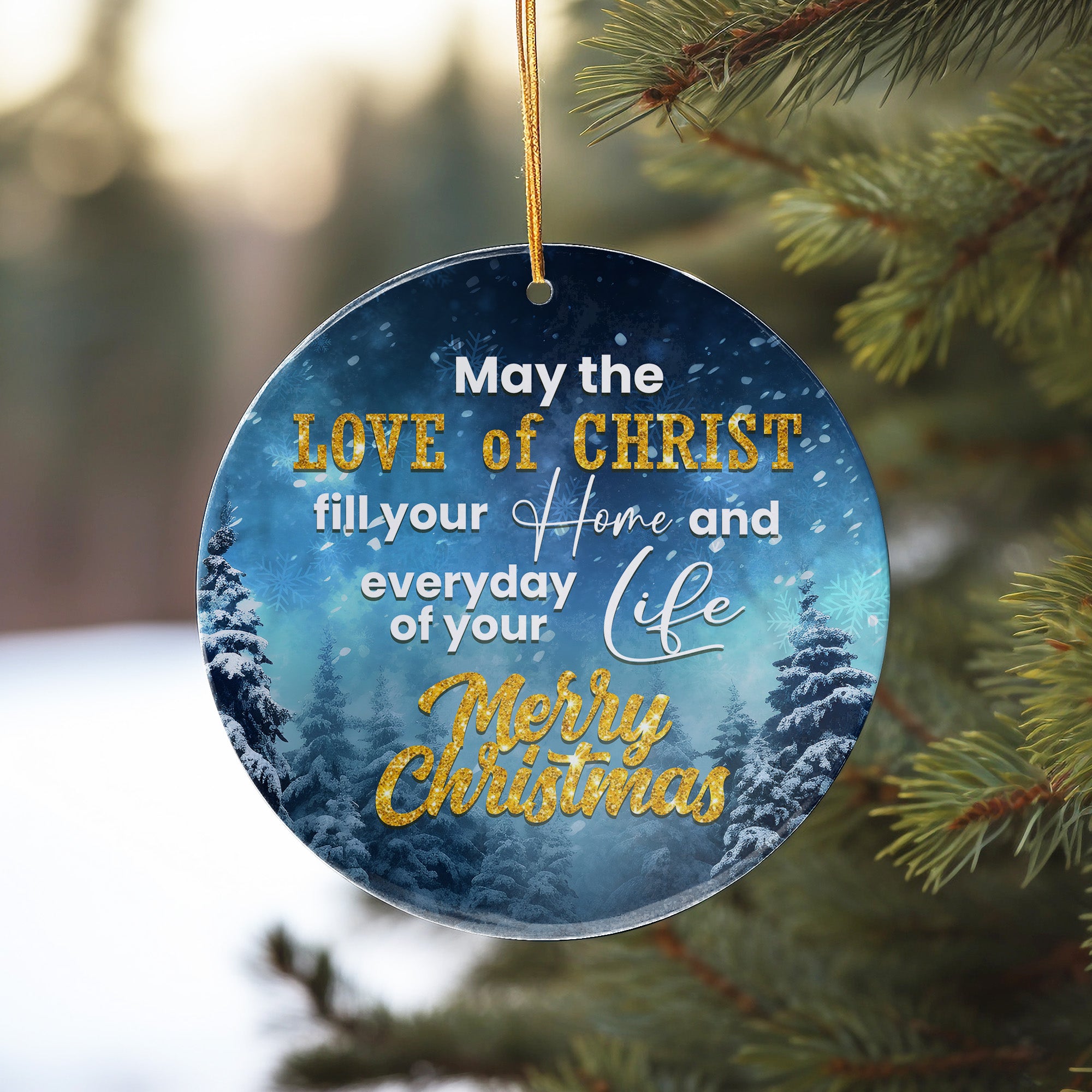 Personalized Ceramic Christmas Ornament - "Love of Christ" Design, Snowy Forest Scene, Perfect Gift for Family Celebrations - Image 10