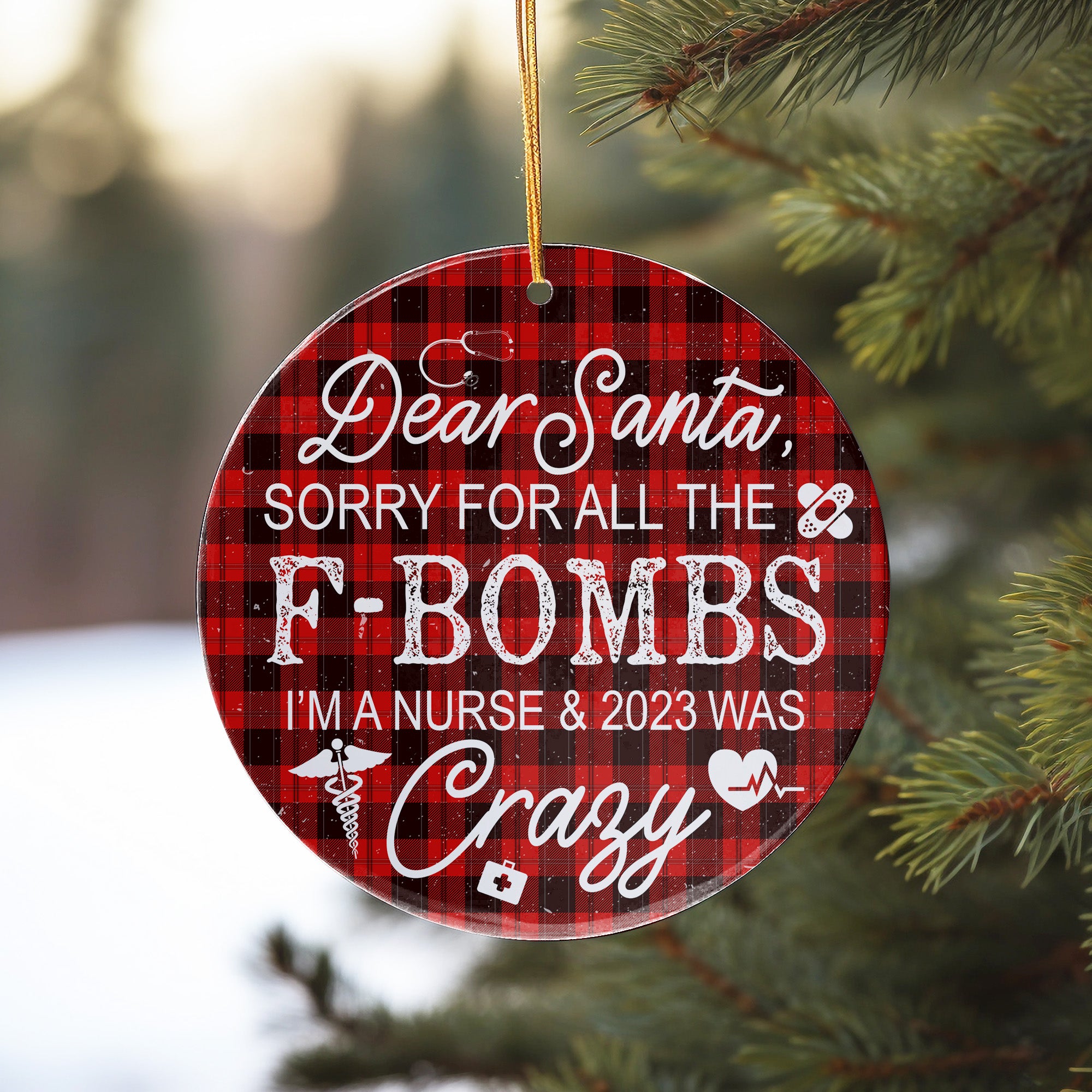 Personalized Nurse Christmas Ornament - Funny Plaid Ceramic Keepsake for Nurses - 2023 Holiday Humor Gift - Image 10