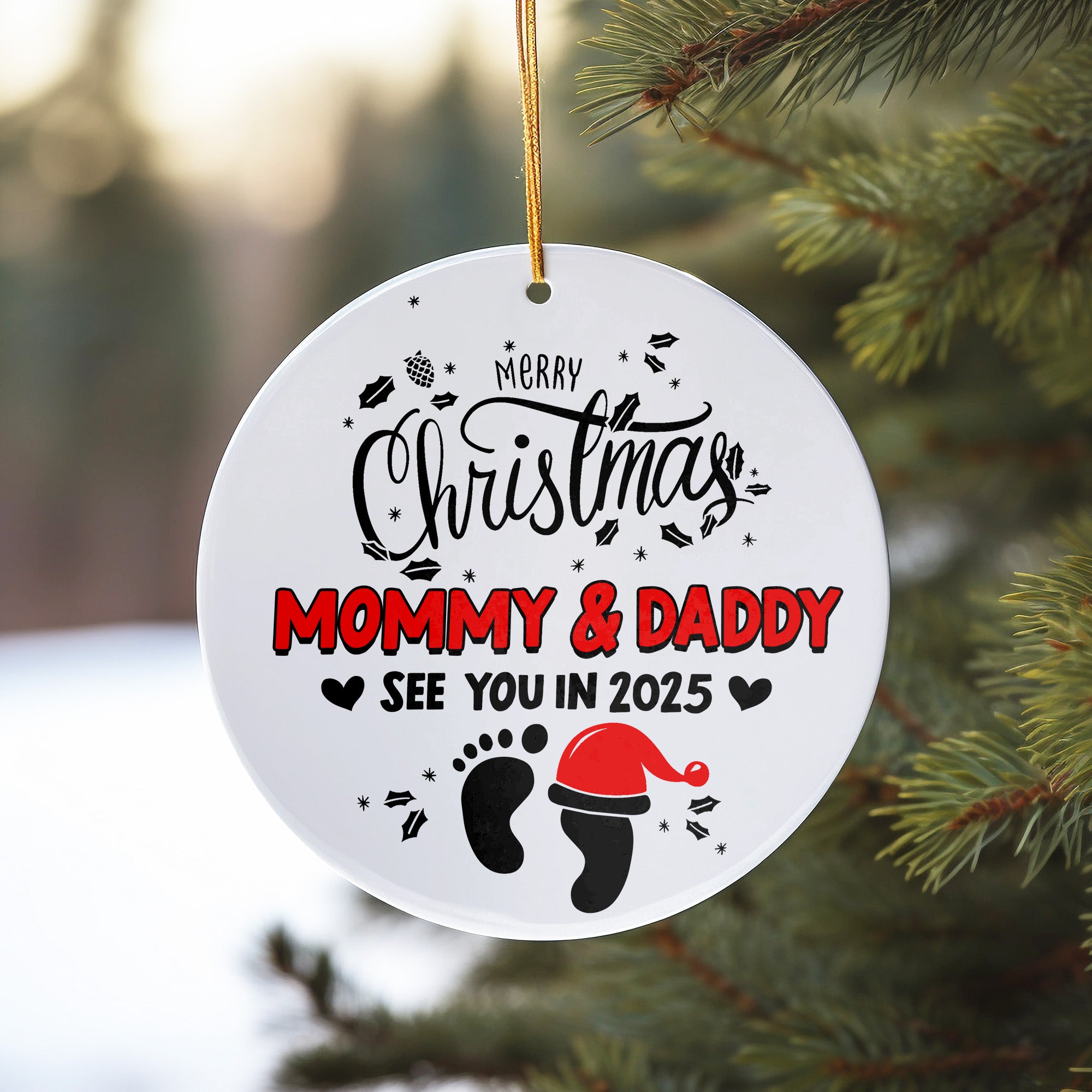 Personalized Merry Christmas Ornament for Parents-to-Be - Customized Baby Announcement Gift - Image 10