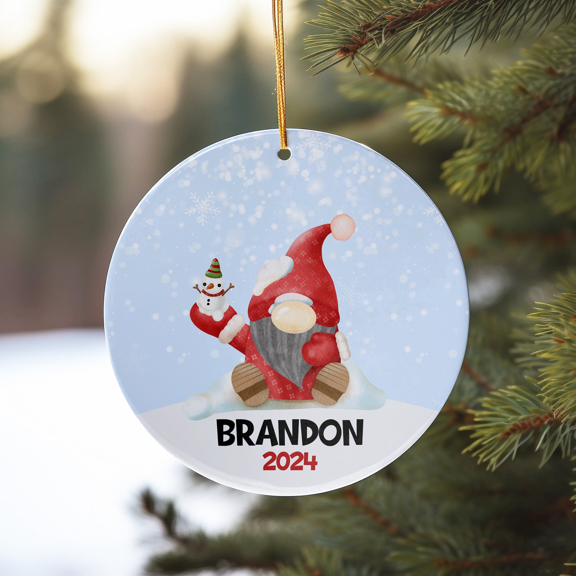 Personalized Christmas Gnome Ceramic Ornament 2024 – Custom Name Holiday Keepsake for Gift-Giving and Home Decor - Image 10