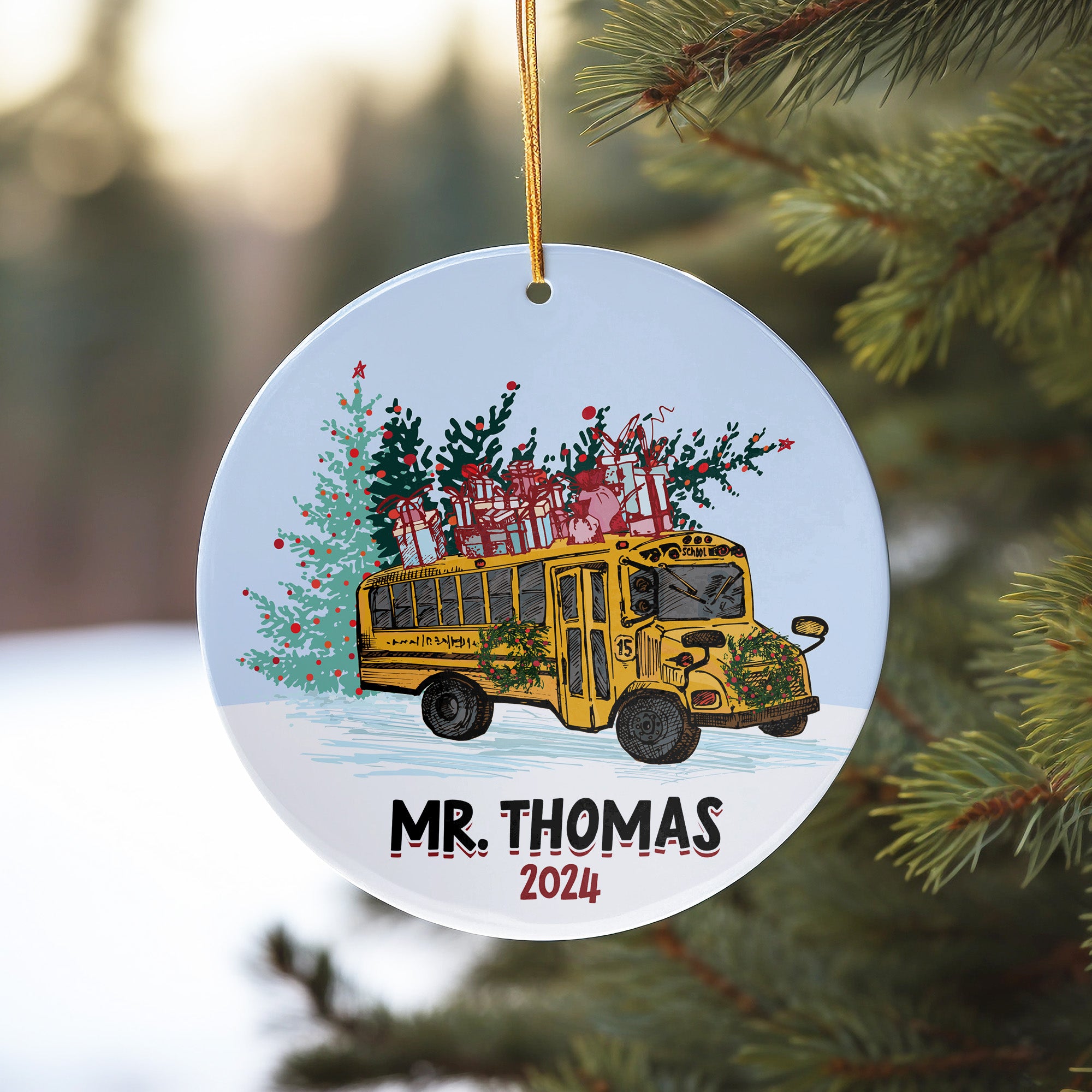 Personalized Ceramic Christmas Ornament with School Bus Design – Custom Teacher Gift 2024 – Unique Holiday Keepsake - Image 10