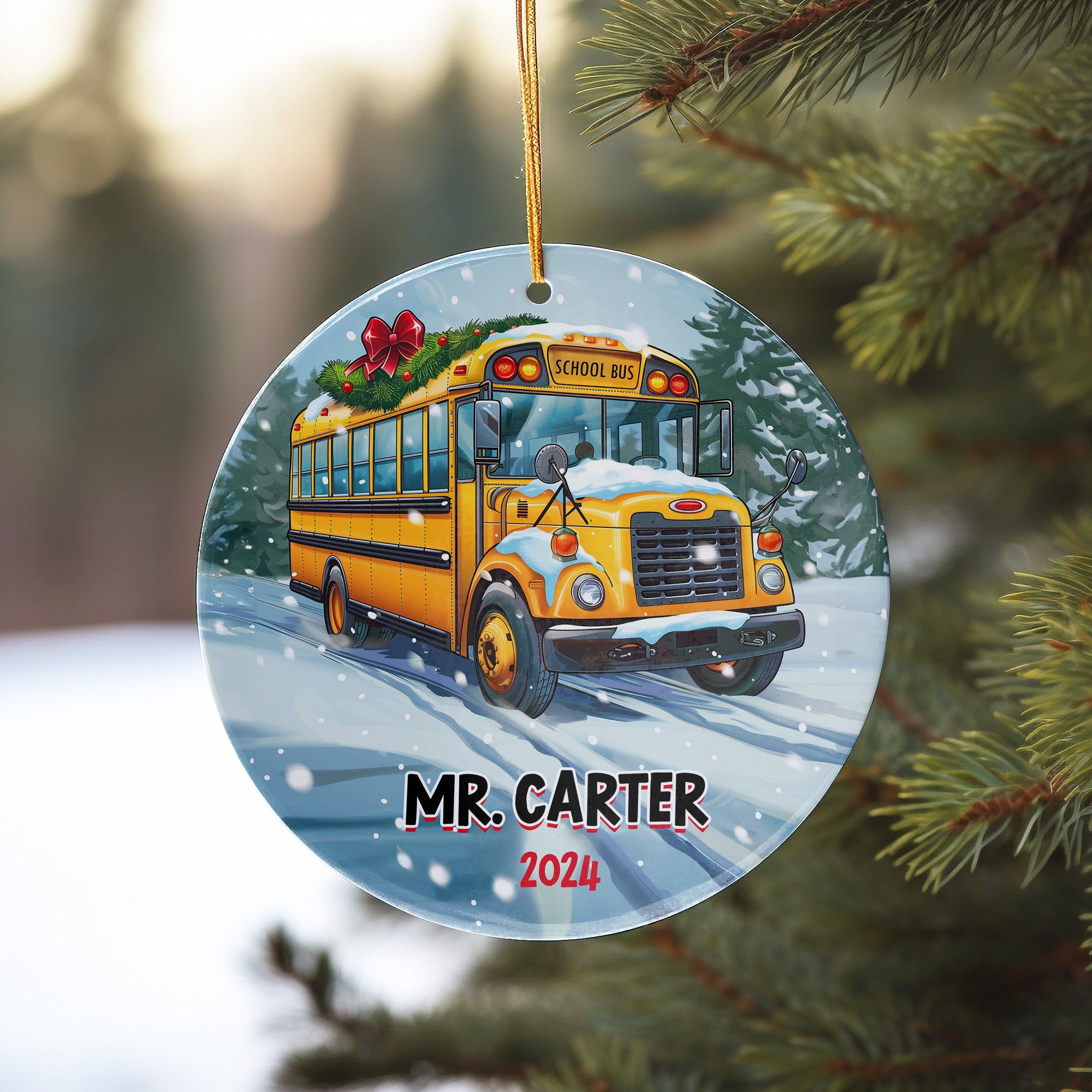 Personalized School Bus Ceramic Ornament – Custom Gift for Teachers and Bus Drivers 2024 – Festive Holiday Keepsake - Image 10