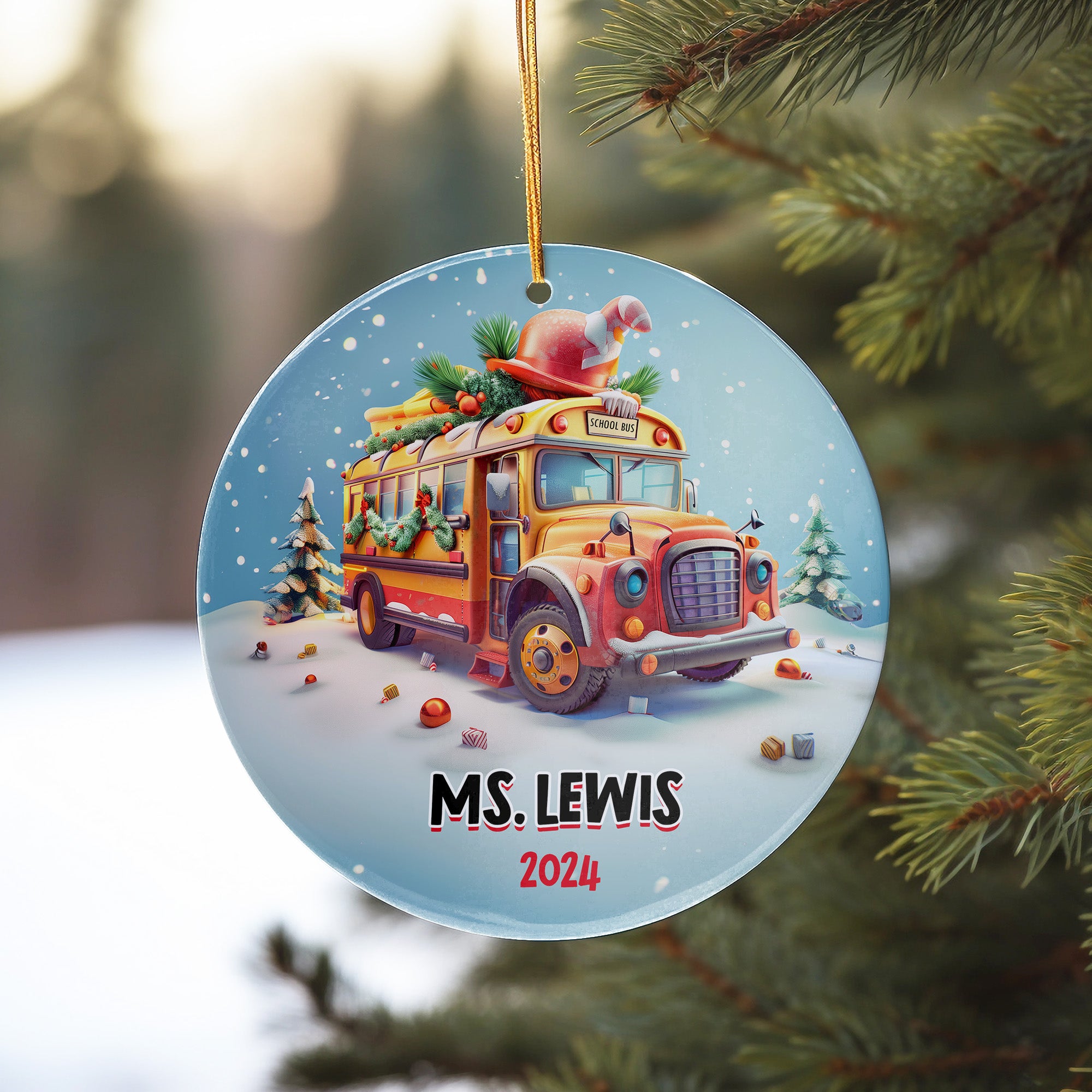 Personalized School Bus Christmas Ornament 2024 - Custom Ceramic Holiday Gift for Teachers - Image 10