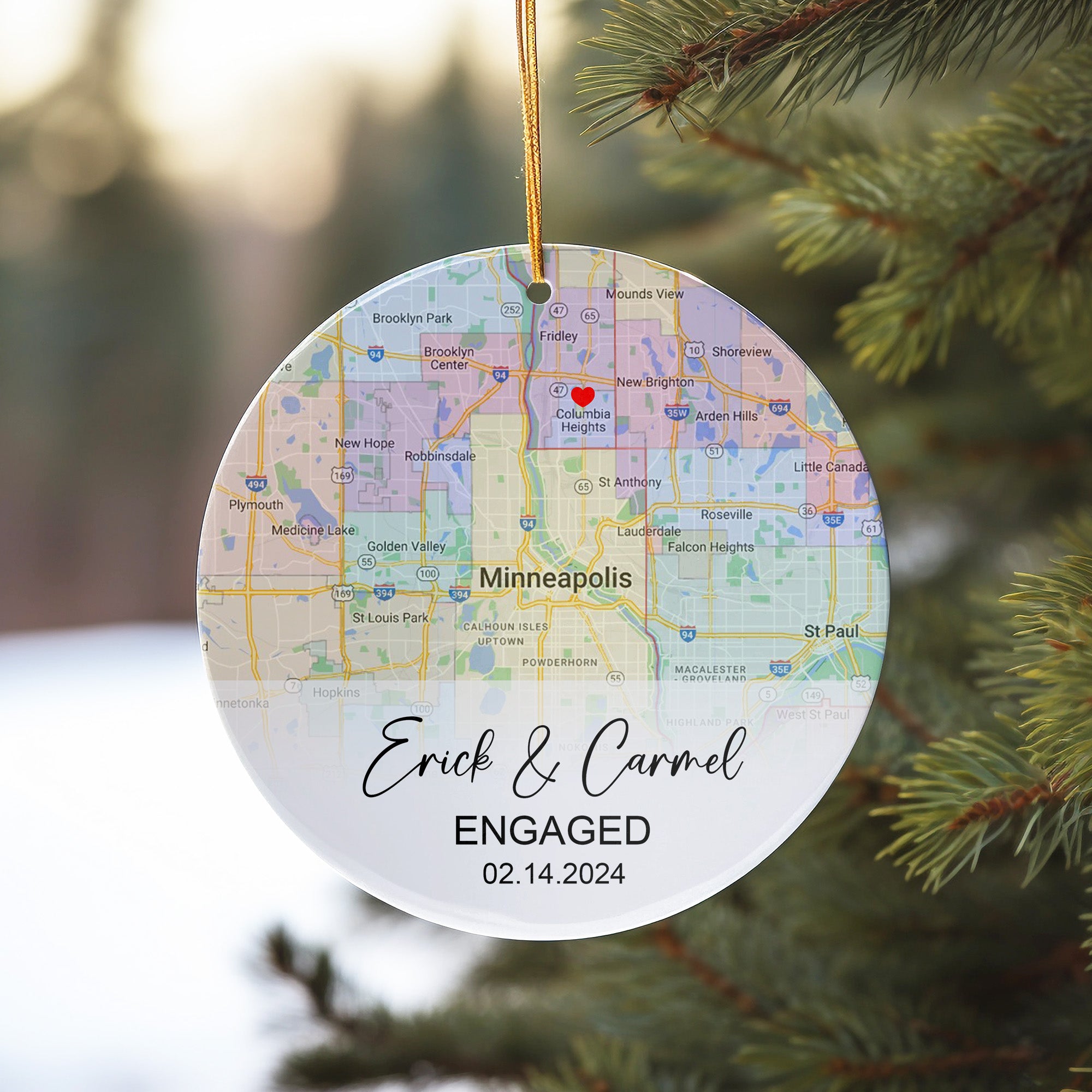 Personalized Engagement Map Ceramic Ornament - Custom Date and Names Keepsake for Life - Image 10