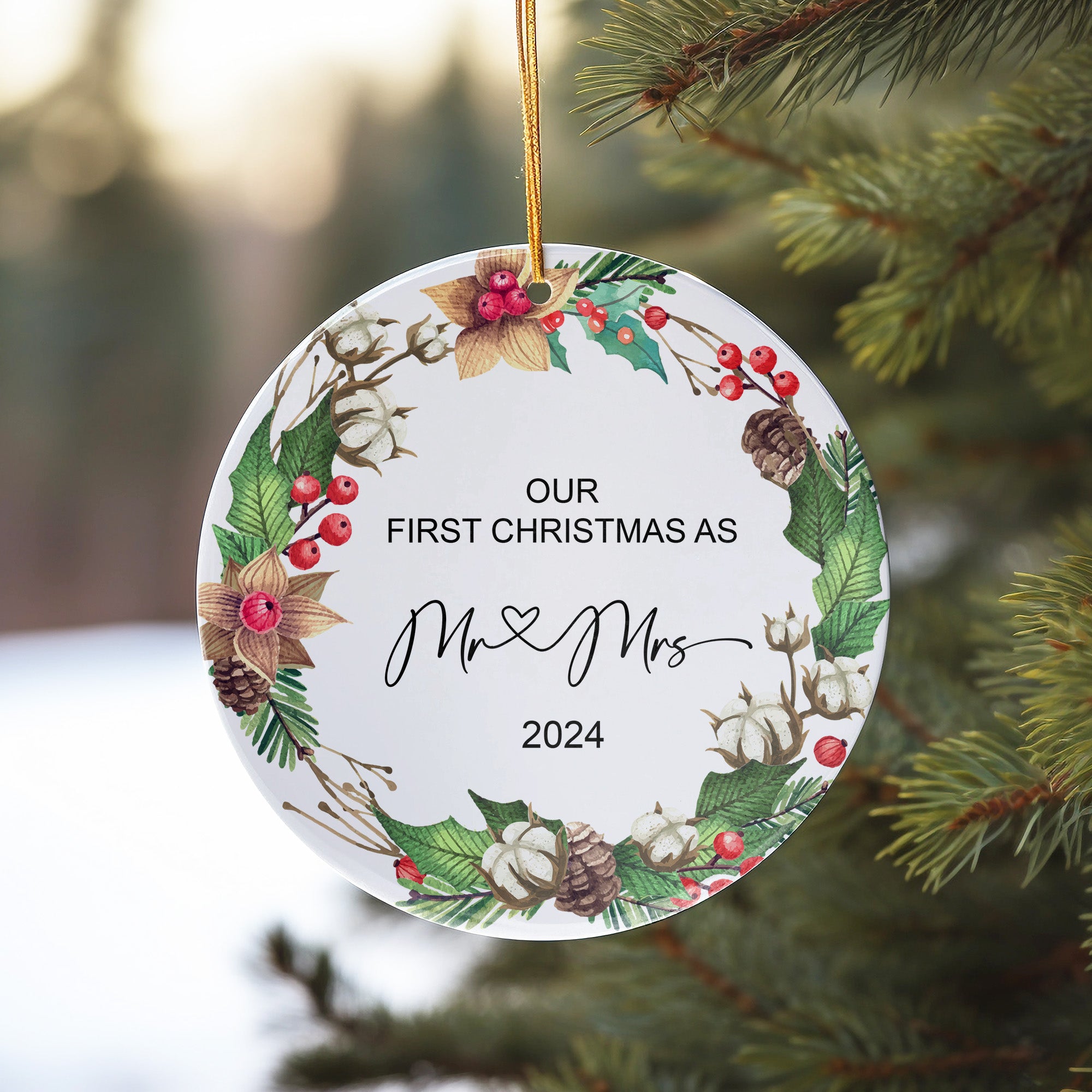 "Personalized 'Our First Christmas as Mr & Mrs' Ceramic Ornament – Custom Wedding Gift Keepsake for 2024 Holidays" - Image 10