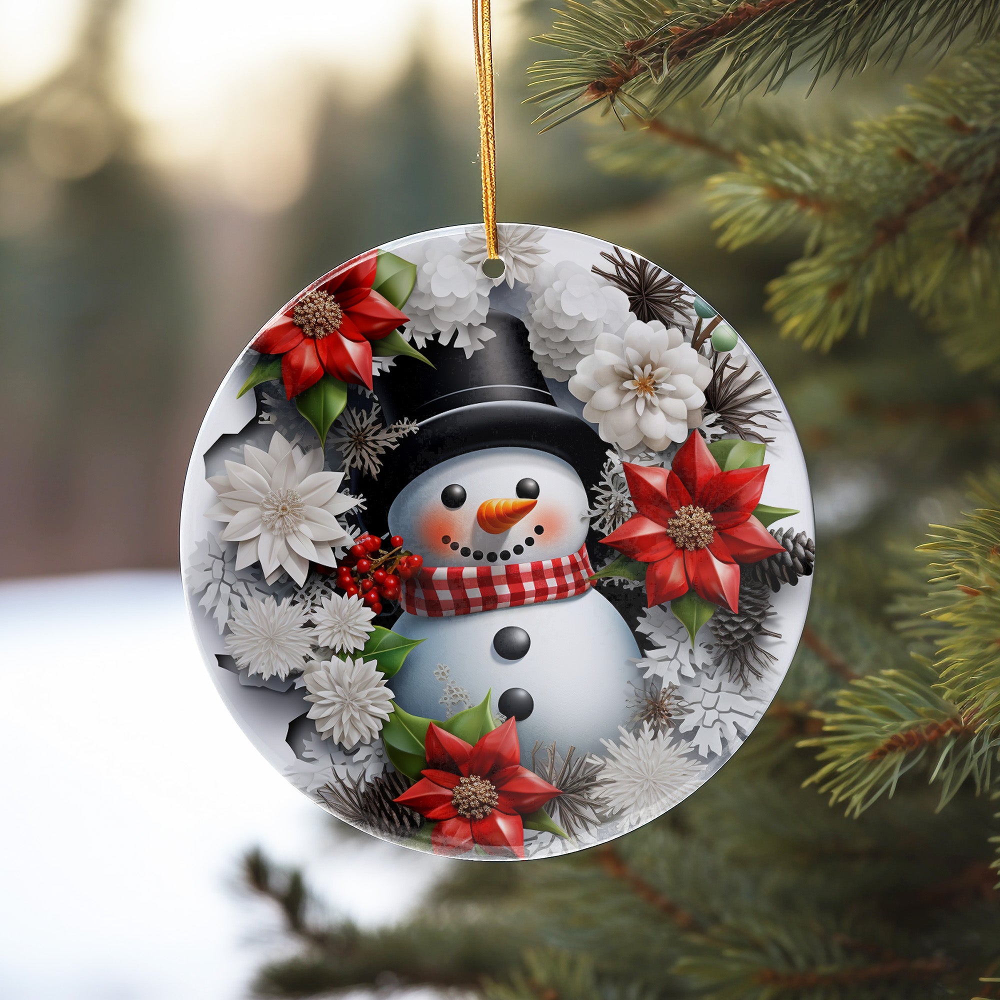 Personalized Handmade Ceramic Snowman Ornament with Floral Design - Perfect Holiday Gift - Image 10