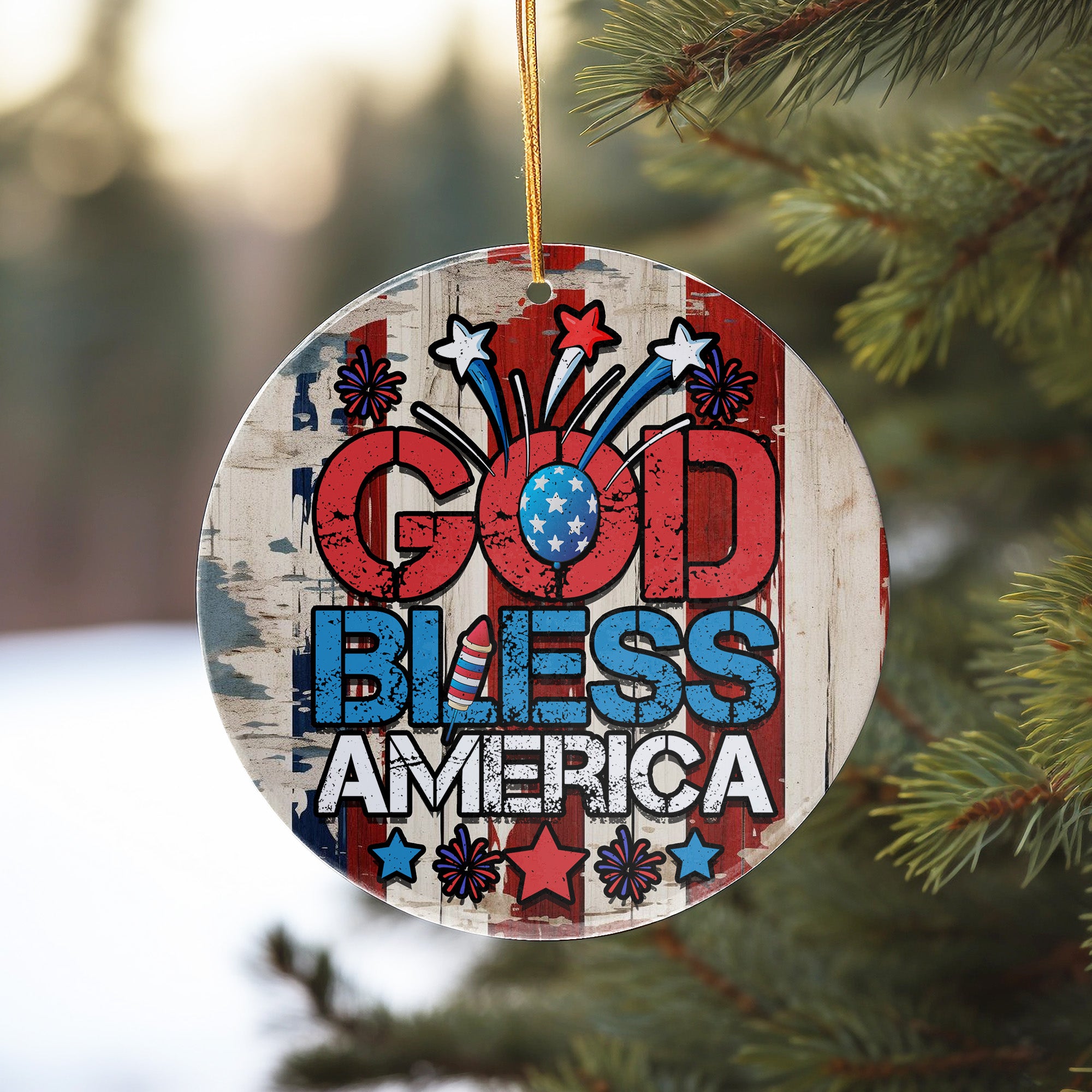 Personalized "God Bless America" Ceramic Ornament – Rustic Patriotic Decor with Custom Text for Holidays and Celebrations - Image 10