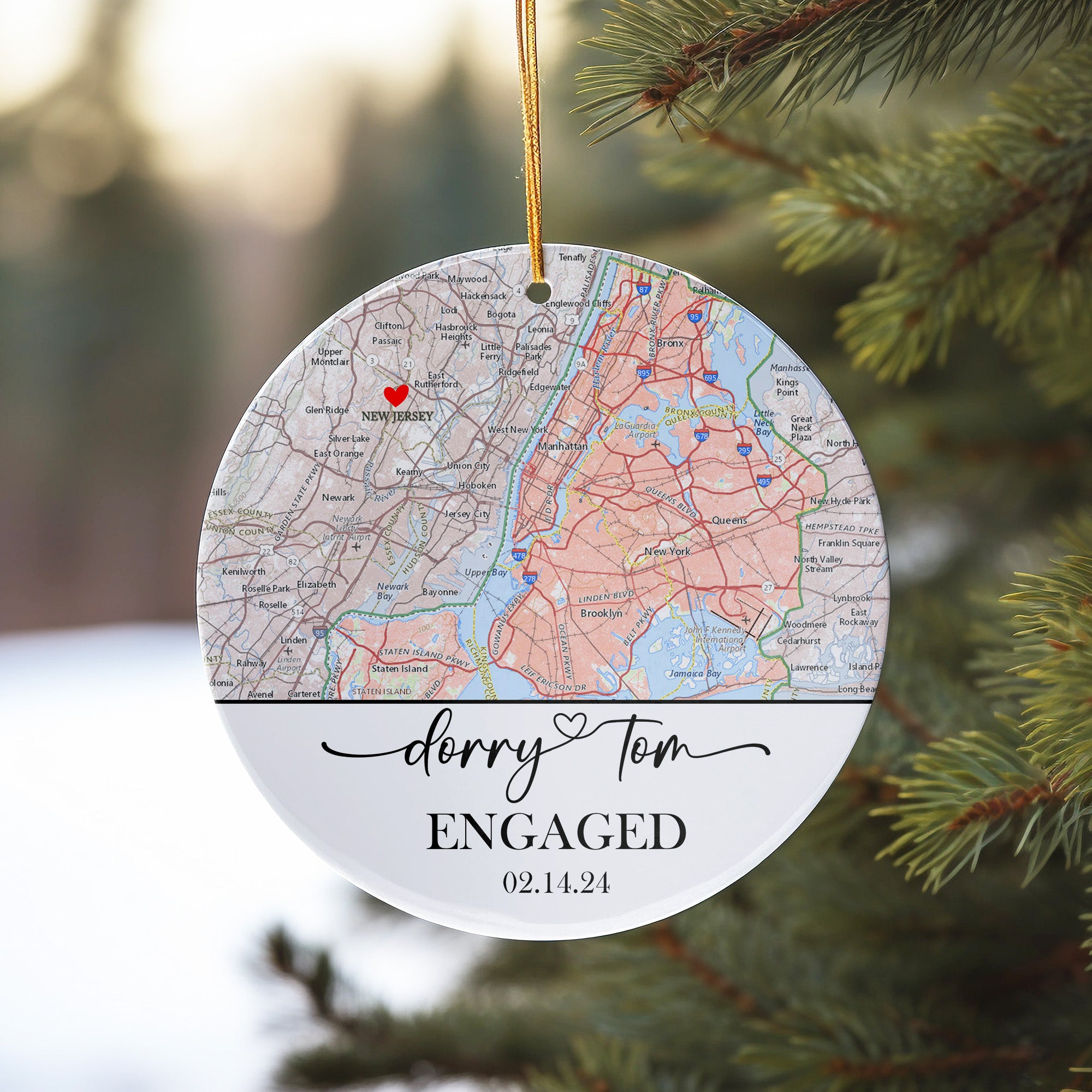Personalized Engagement Ceramic Ornament - Custom Map Design for Couples with Date and Names - Perfect Keepsake Gift - Image 10