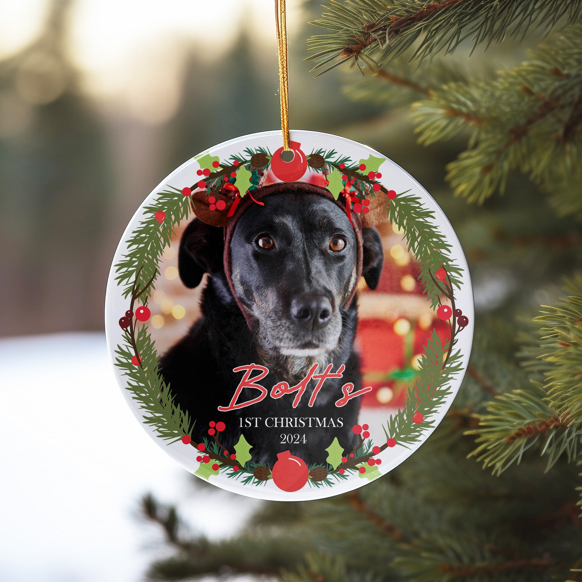 Personalized Dog's First Christmas Ceramic Ornament 2024 – Custom Photo & Name Keepsake, Ideal Pet Lover Gift - Image 10