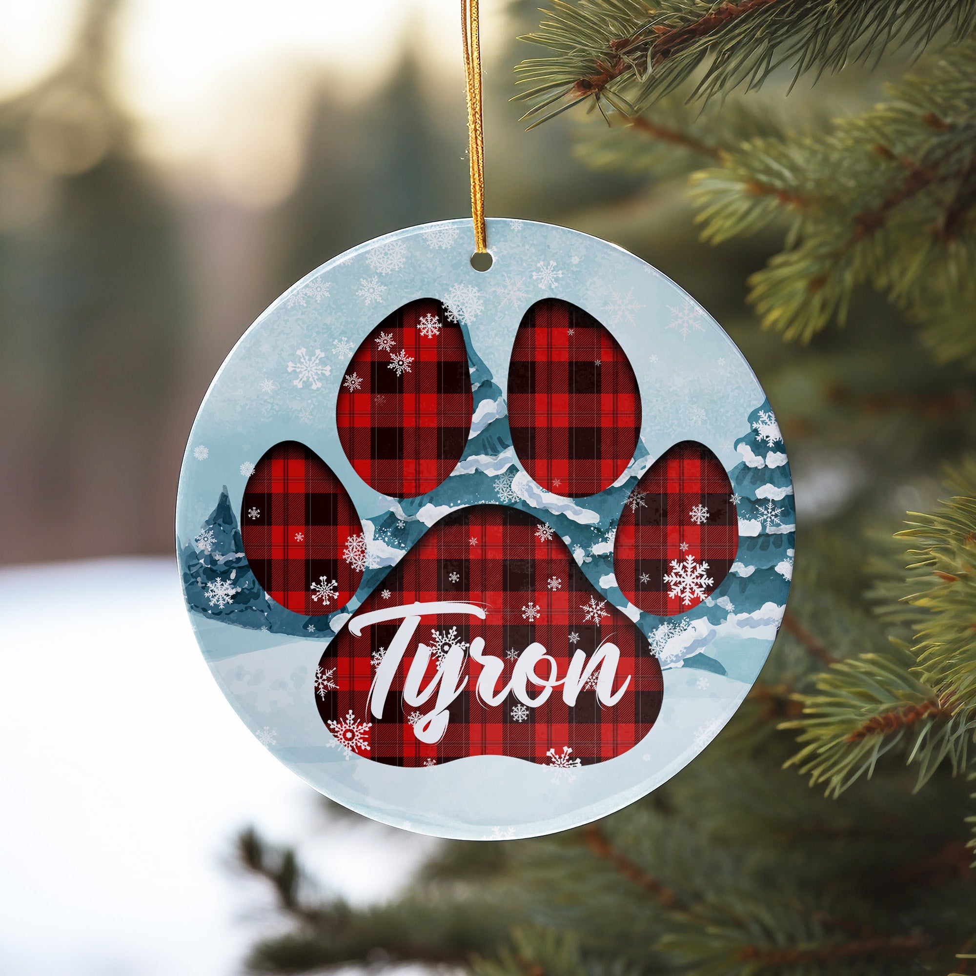 Personalized Paw Print Plaid Ceramic Ornament – Custom Pet Name, Holiday Decor Gift for Dog Lovers - Image 10