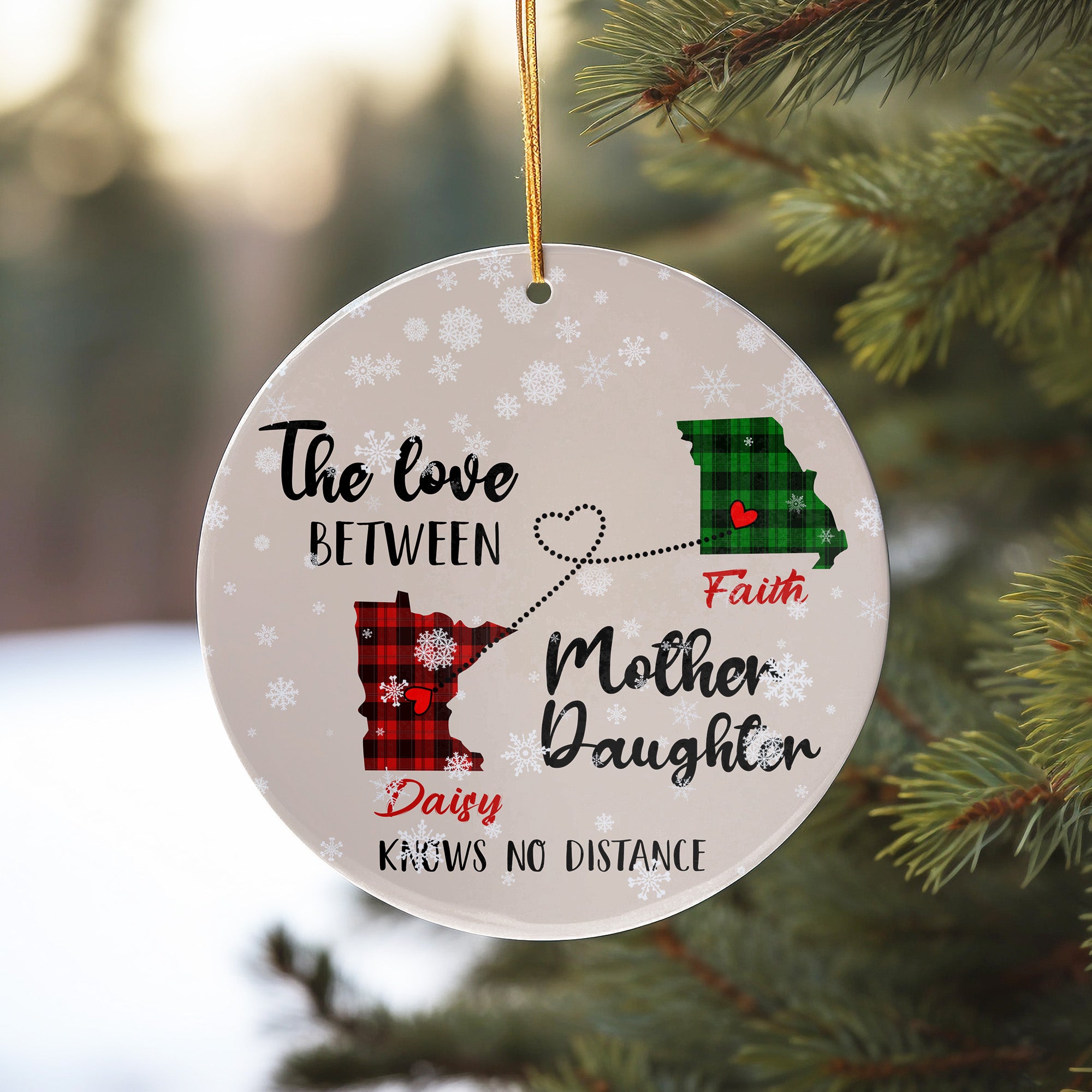 Personalized Mother Daughter State Ornament - Custom Plaid Design, Heartfelt Message, Perfect Gift for Holidays - Image 10