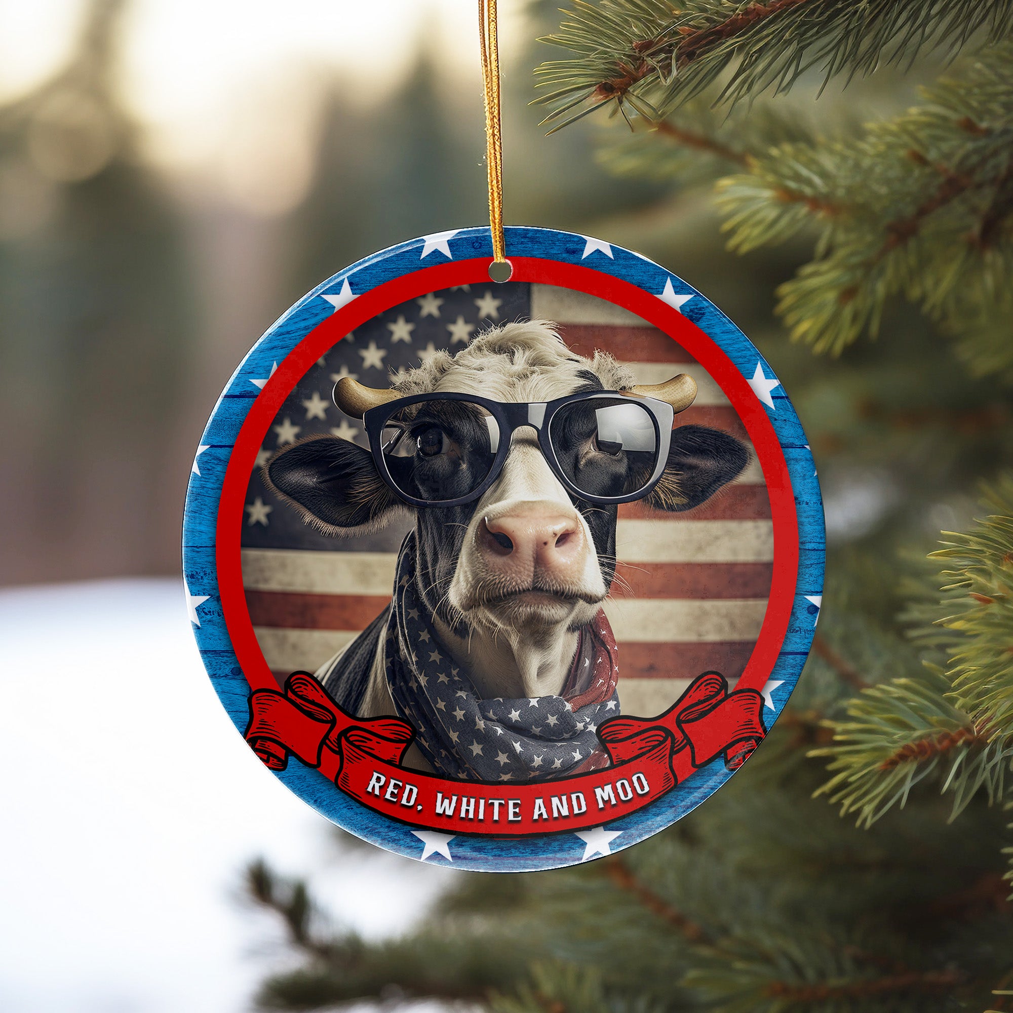 Patriotic Cow Ceramic Ornament - Red, White, and Moo! Personalized Décor for Animal Lovers - Image 10